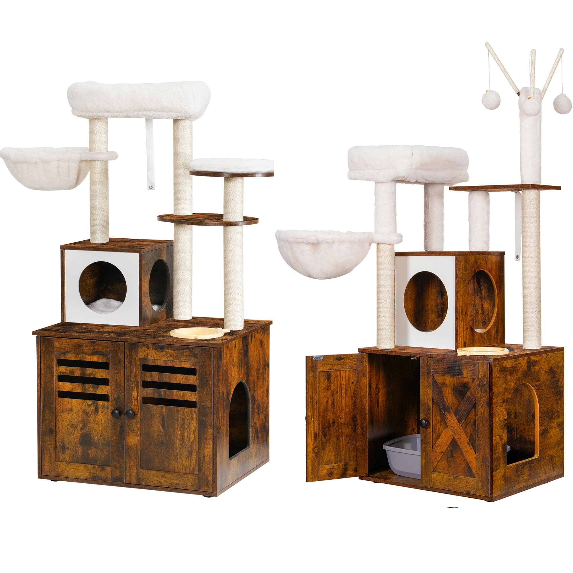 Modern Style Cat Tree with Large Platform, Condo, and Hammock