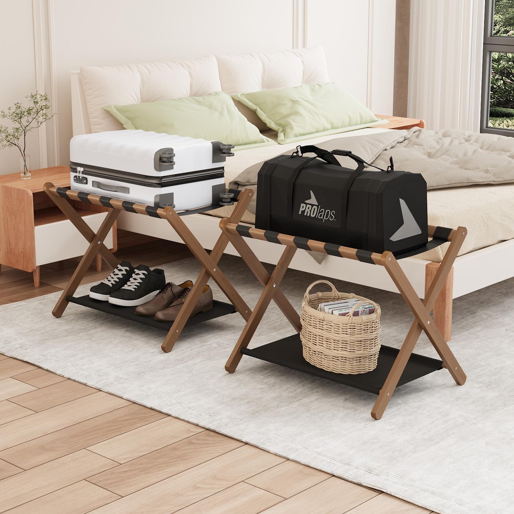 Pack of 2 Foldable Luggage Racks for Guest Room or Hotel Bedroom