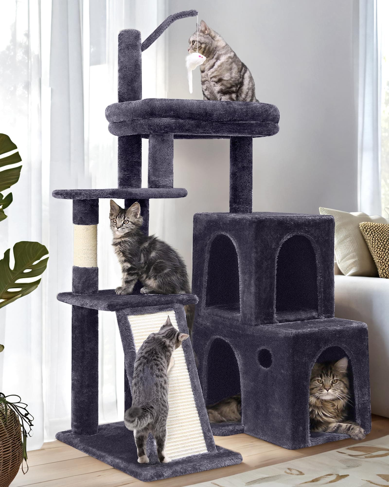 F50 Heavy Duty Cat Tree Tower for Large Indoor Cats, Dark Grey