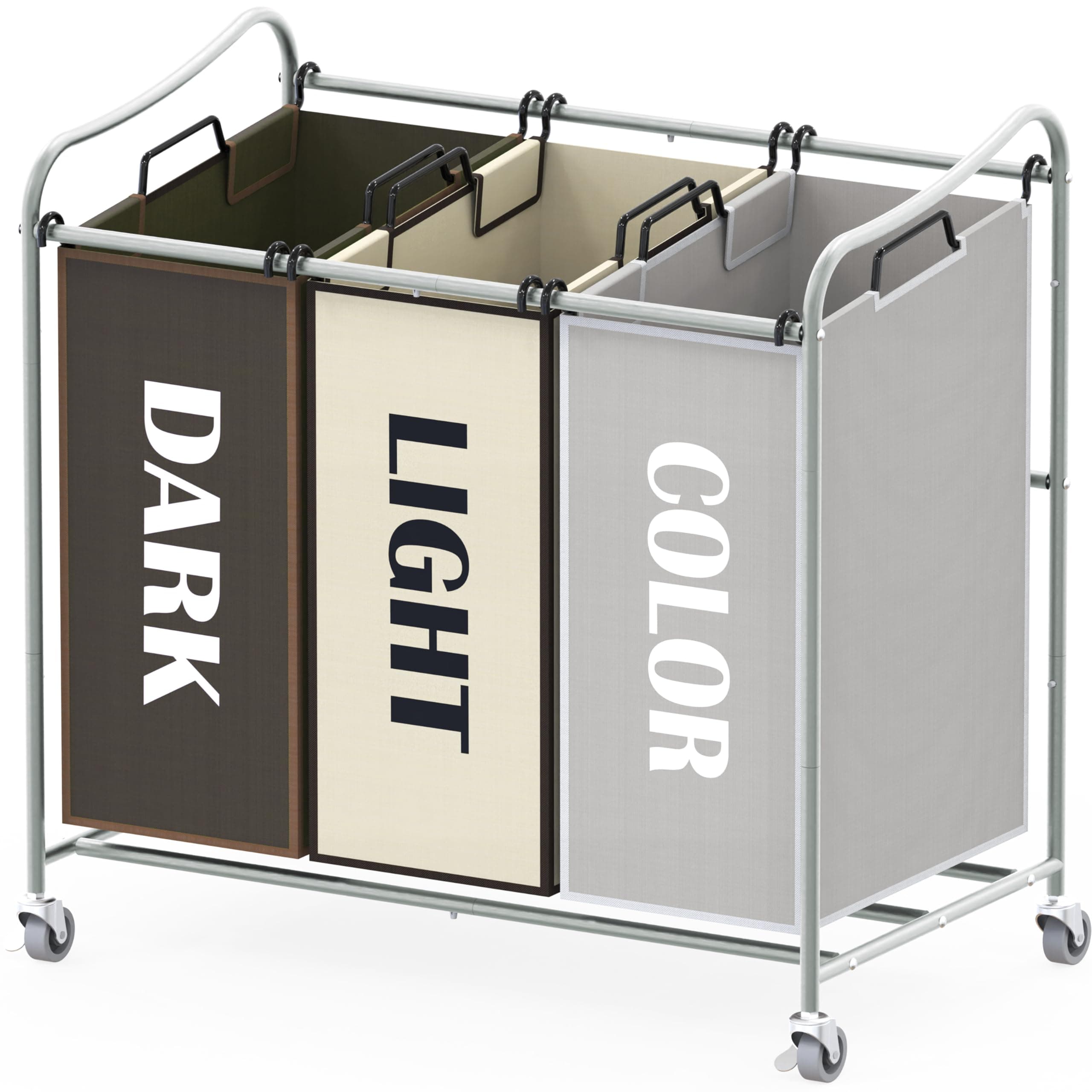 Silver Durable 3-Bag Laundry Sorter Cart – Heavy Duty Rollable Hamper