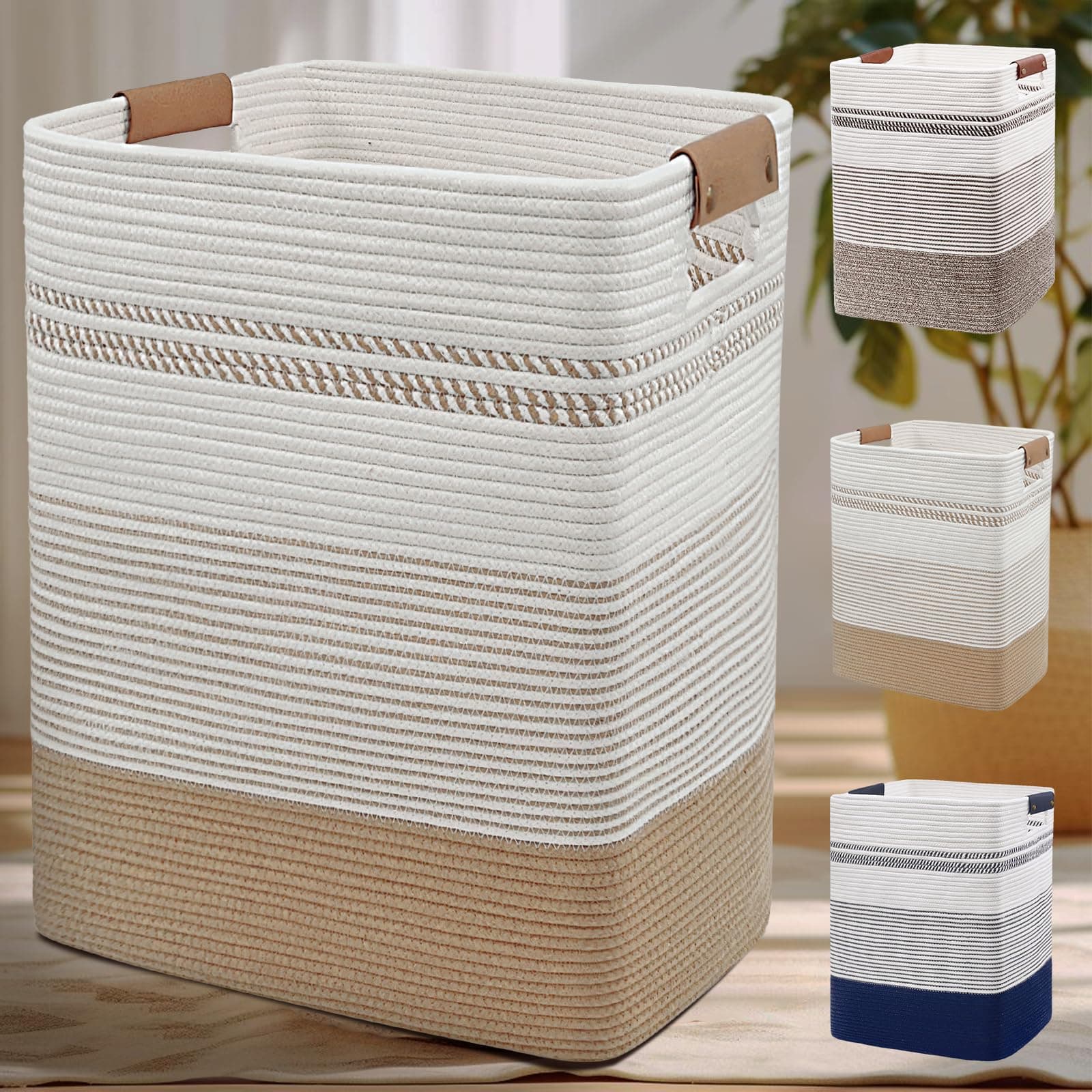 DOFASAYI 85L Large Laundry Basket with Leather Handles