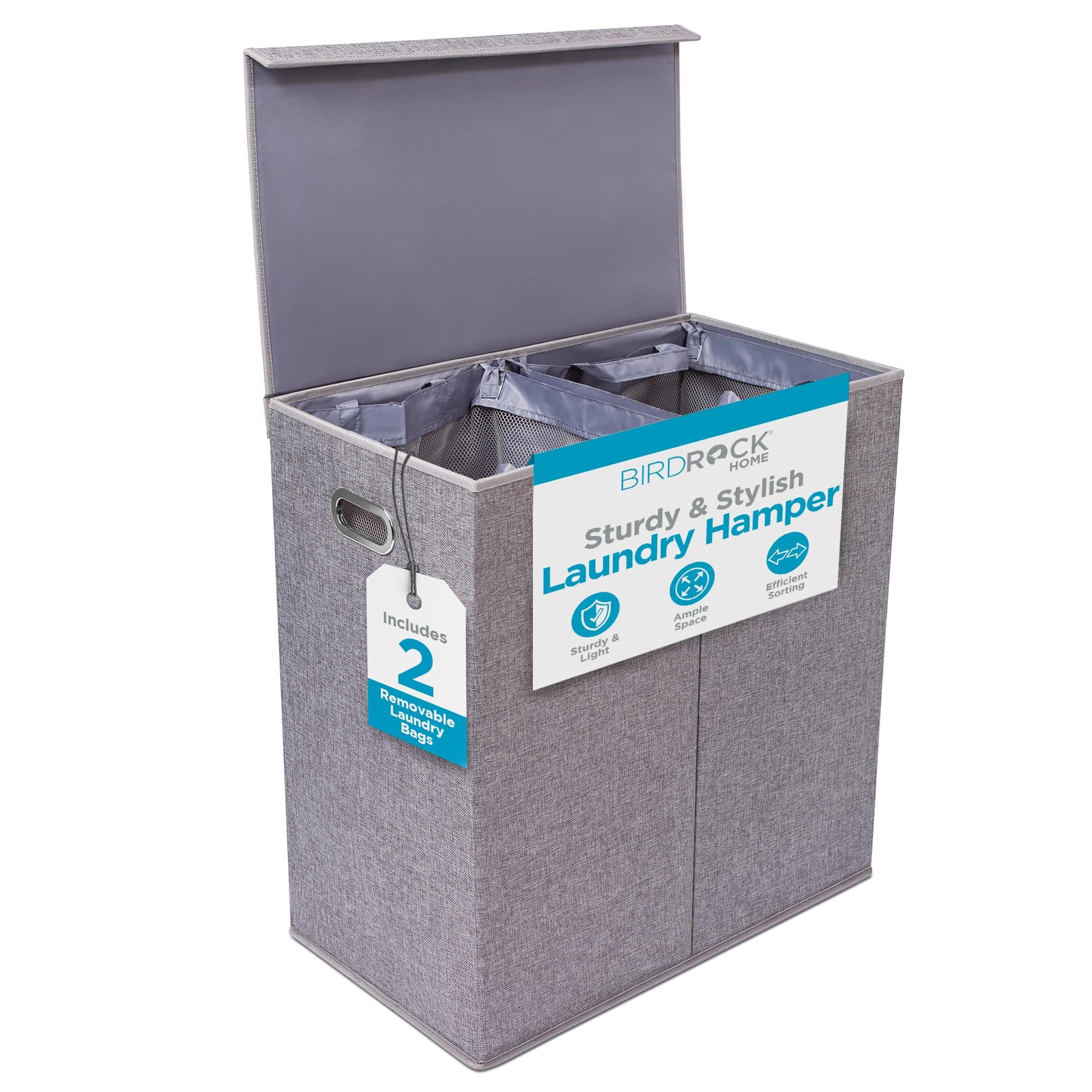 Birdrock Home Collapsible Laundry Hamper with Lid & Sorting Bags