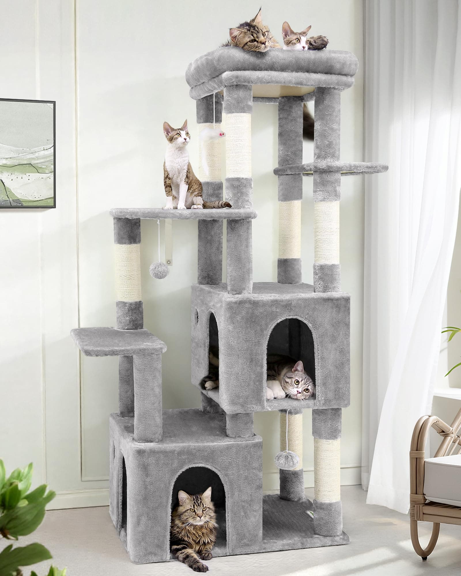 Heavy Duty F61 Cat Tower for Large Cats, Scratching Post & Light Grey