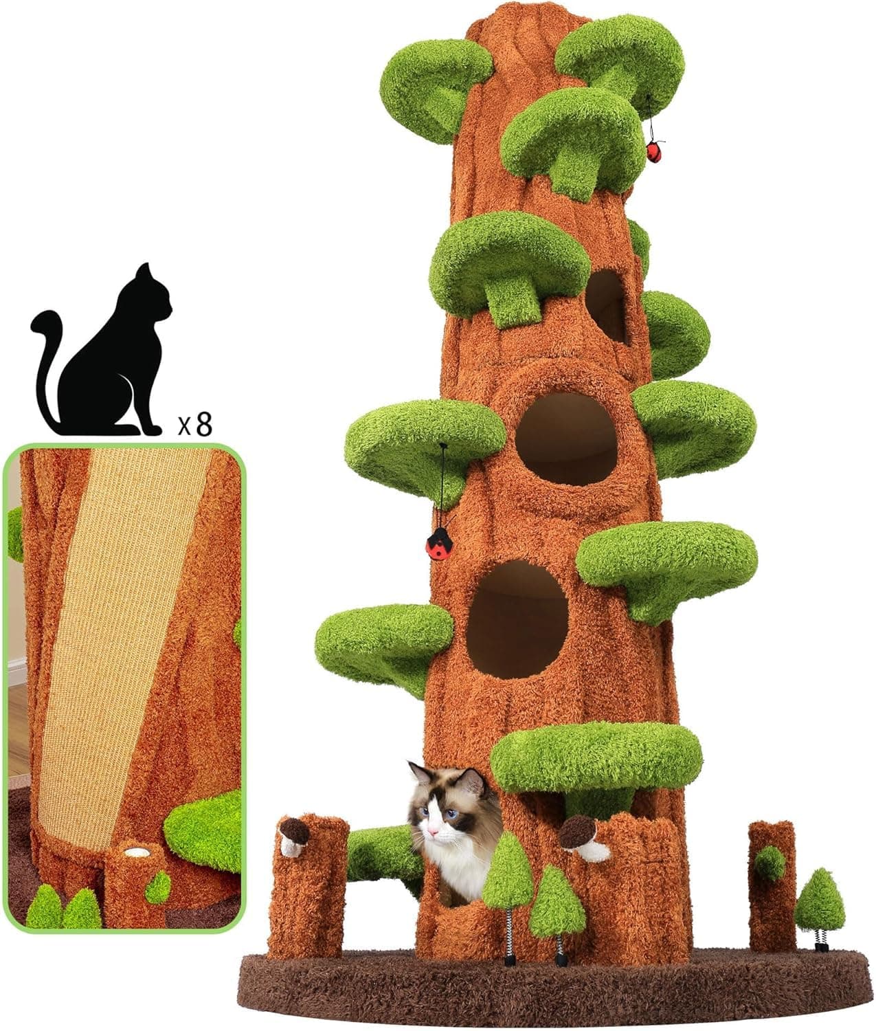 Luxury Multi-Level Cat House with Scratching Post for Indoor Cats (Green)