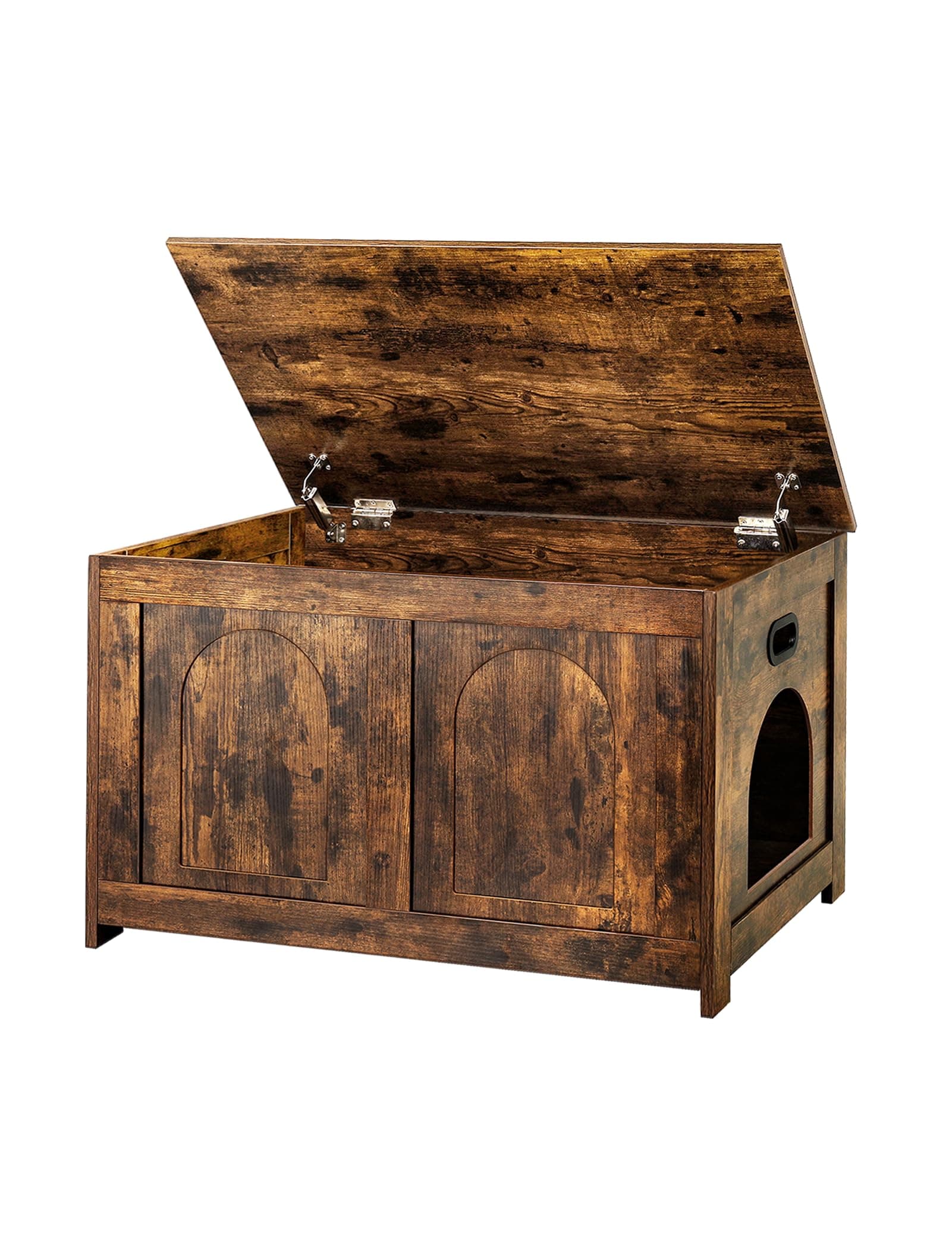 DINZI Sturdy Rustic Brown Litter Box Enclosure, Flip Top Cat House Furnishing