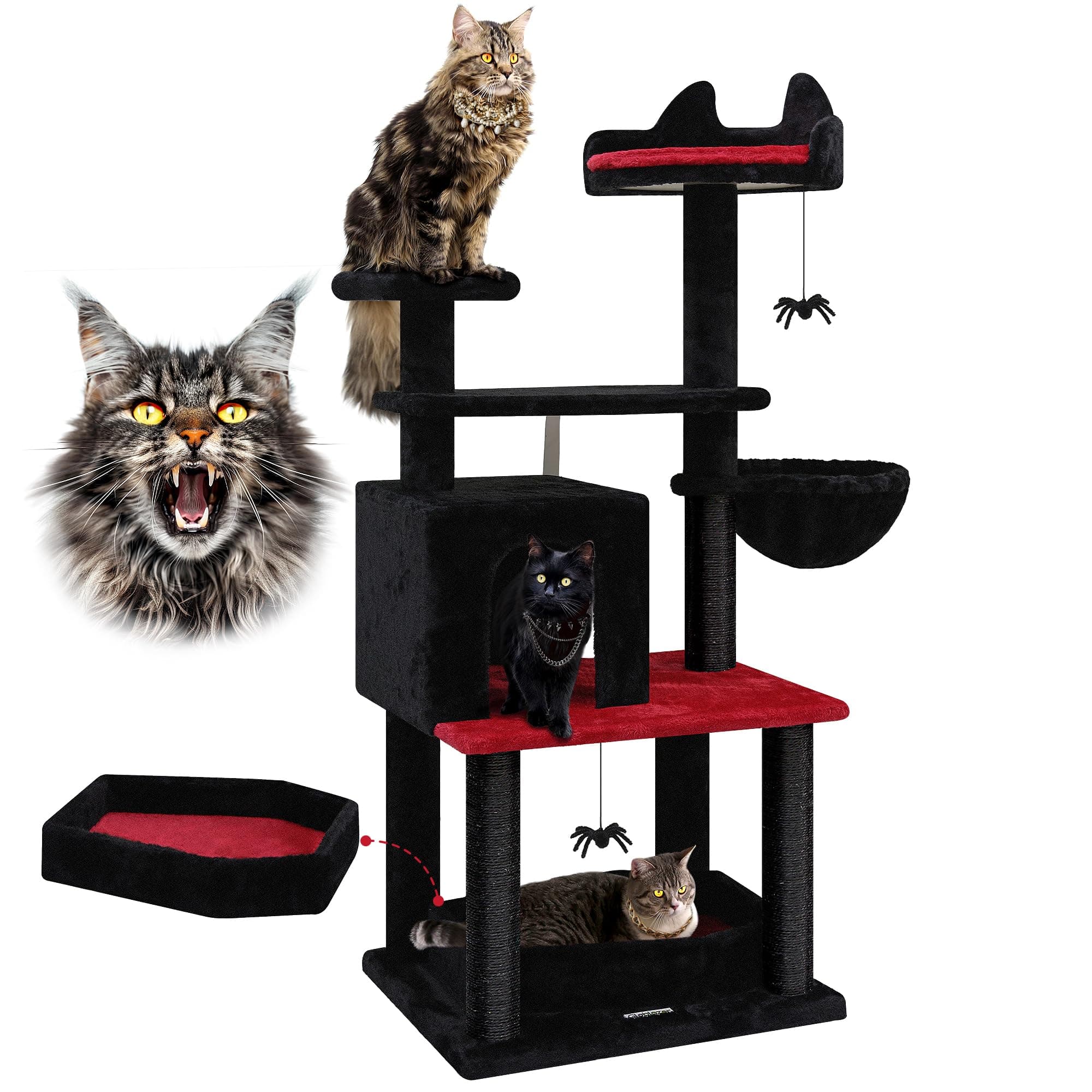 52in Gothic Cat Tree with Coffin Bed for Indoor Cats