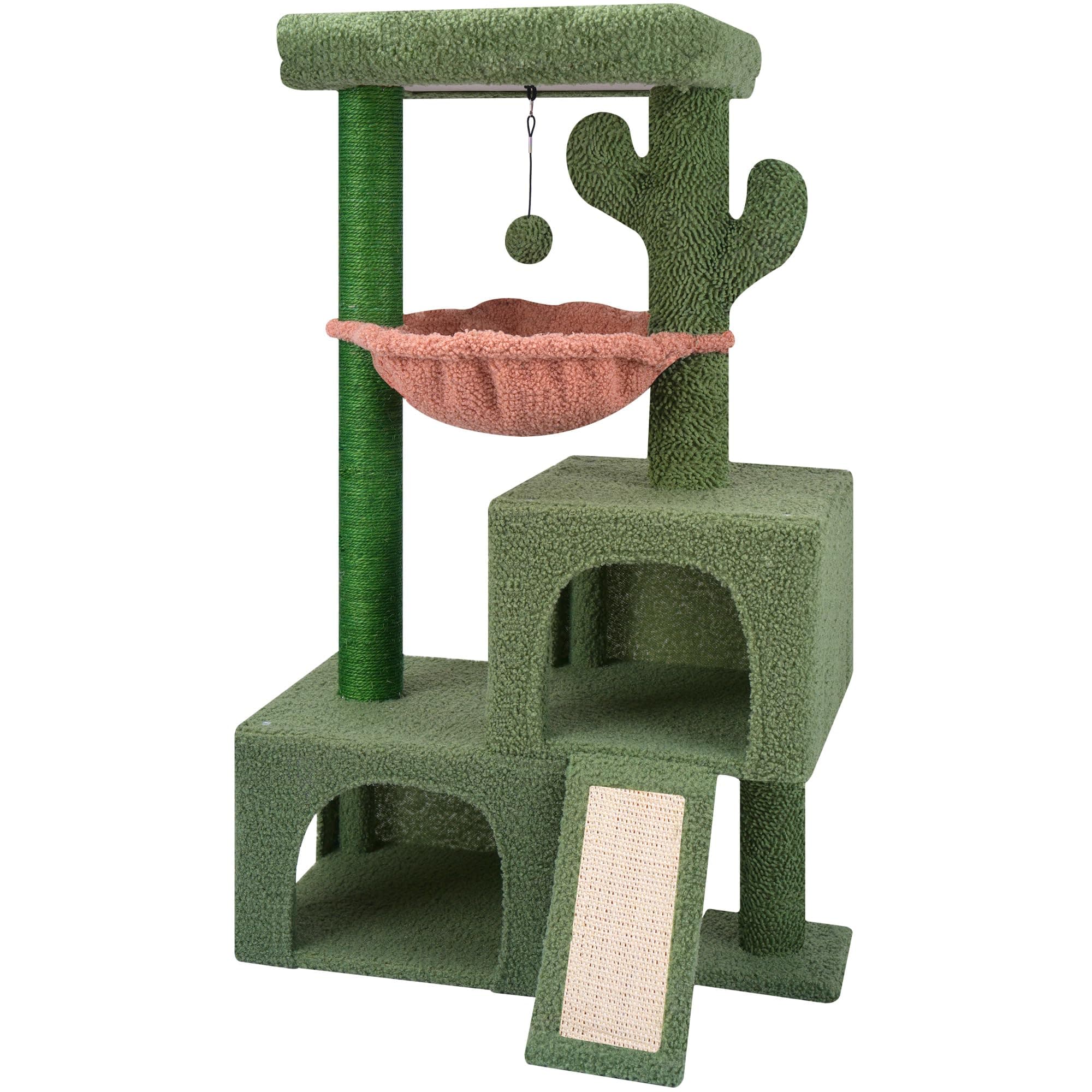 37.4" Cactus Cat Tree for Indoor Cats with Twin Condos and Scratching Post … Green