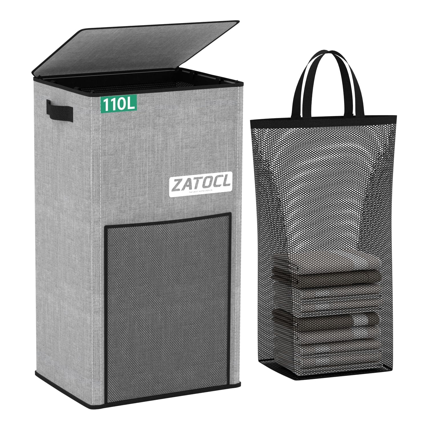 Large Laundry Hamper with Lid & Removable Bag - 110L Grey