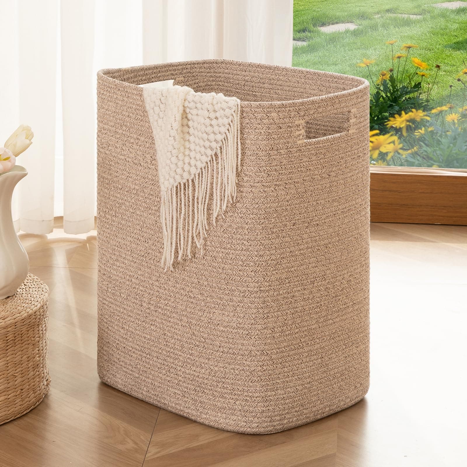 OIAHOMY Large Brown Variegated Laundry Hamper Basket