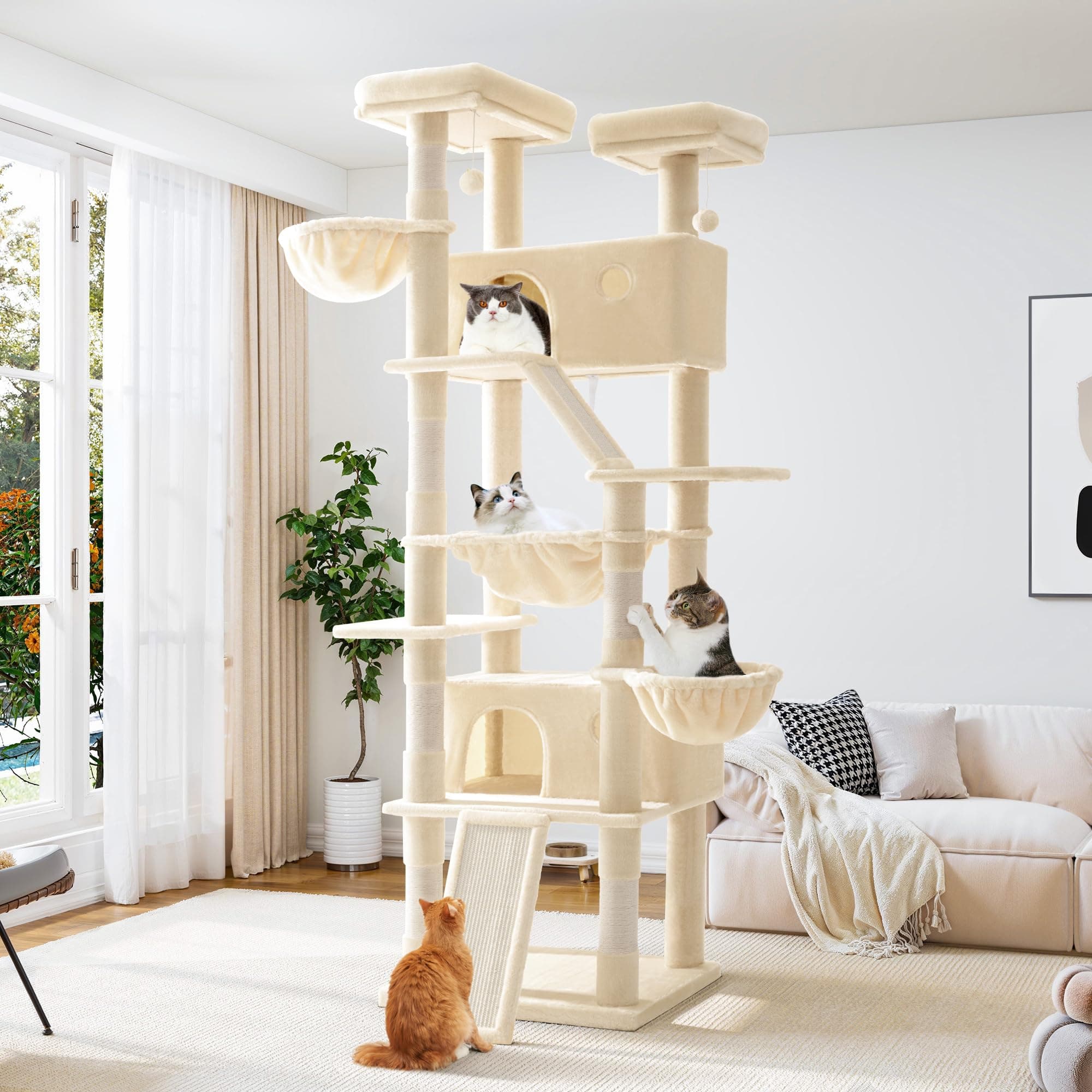 Allewie 81-Inch Tall Multi-Level Cat Tree with Condo and Hammock