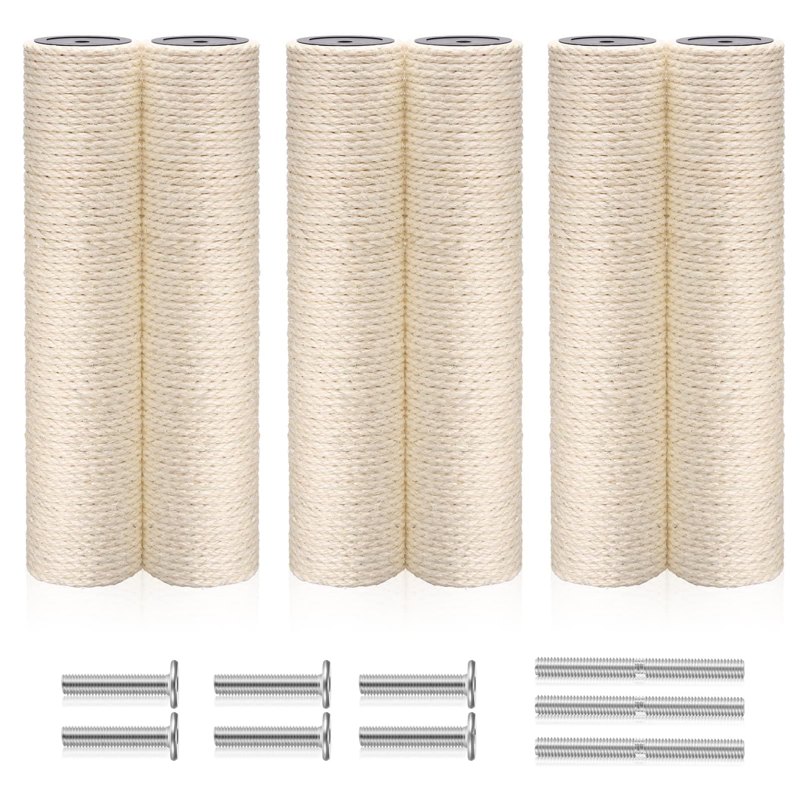 White Hemp Rope Refill for 6 Pack Cat Scratching Post, Large Indoor Cat Tower