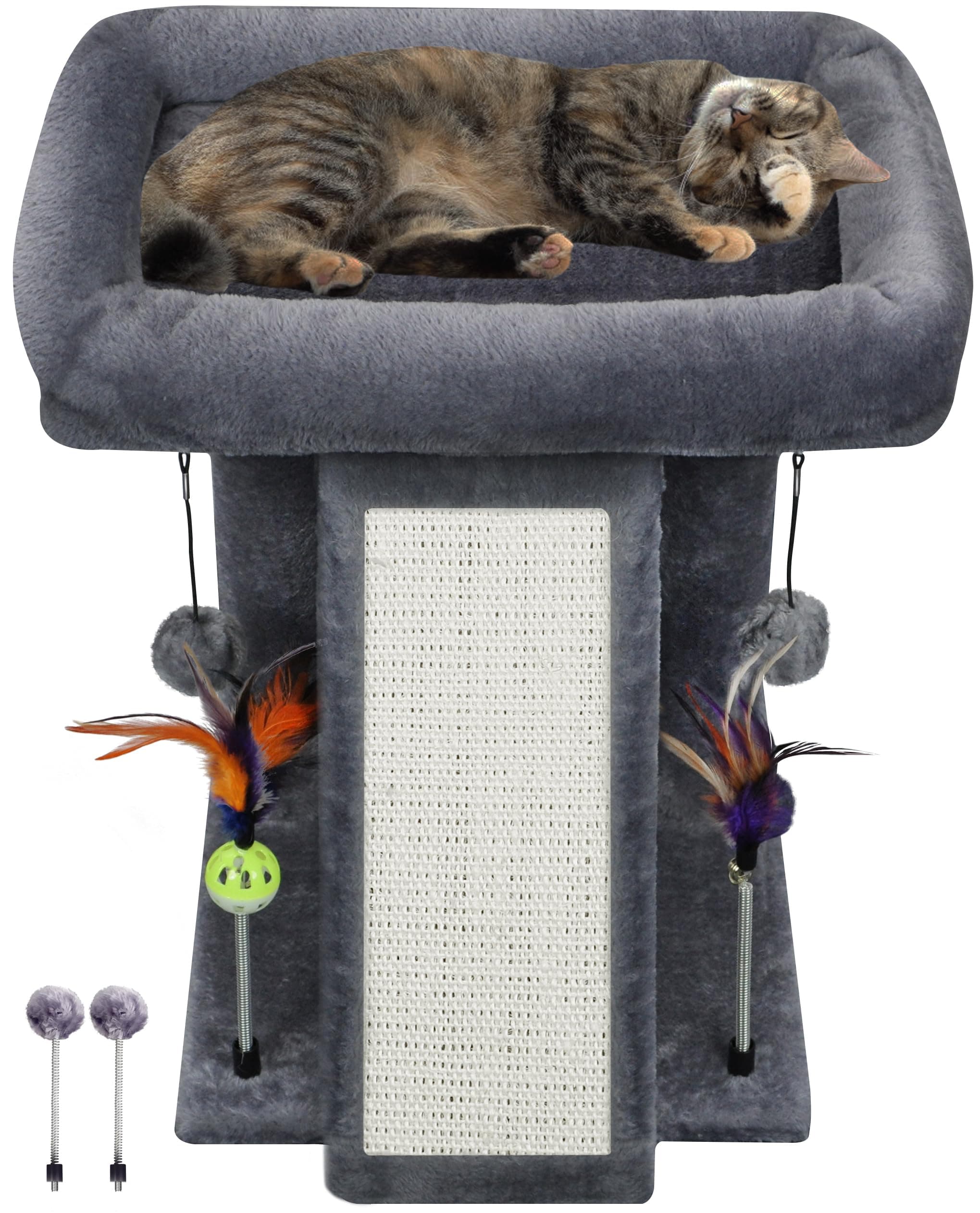 TWDEPART Grey Cat Tree Tower with Scratching Post and Playful Toy Balls