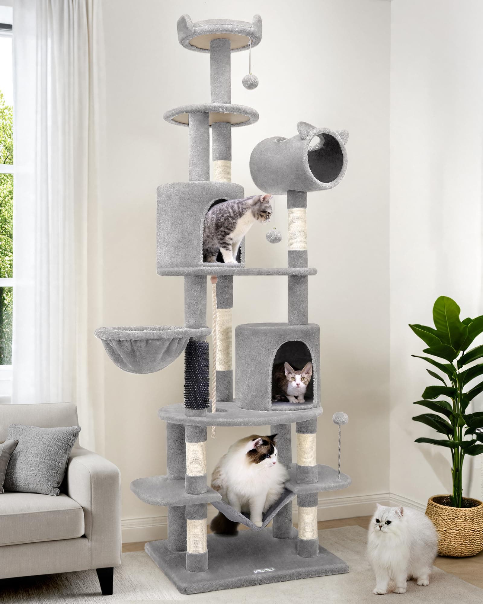 C81 Slim 81-inch Curved Cat Tower for Small Cats, Light Gray