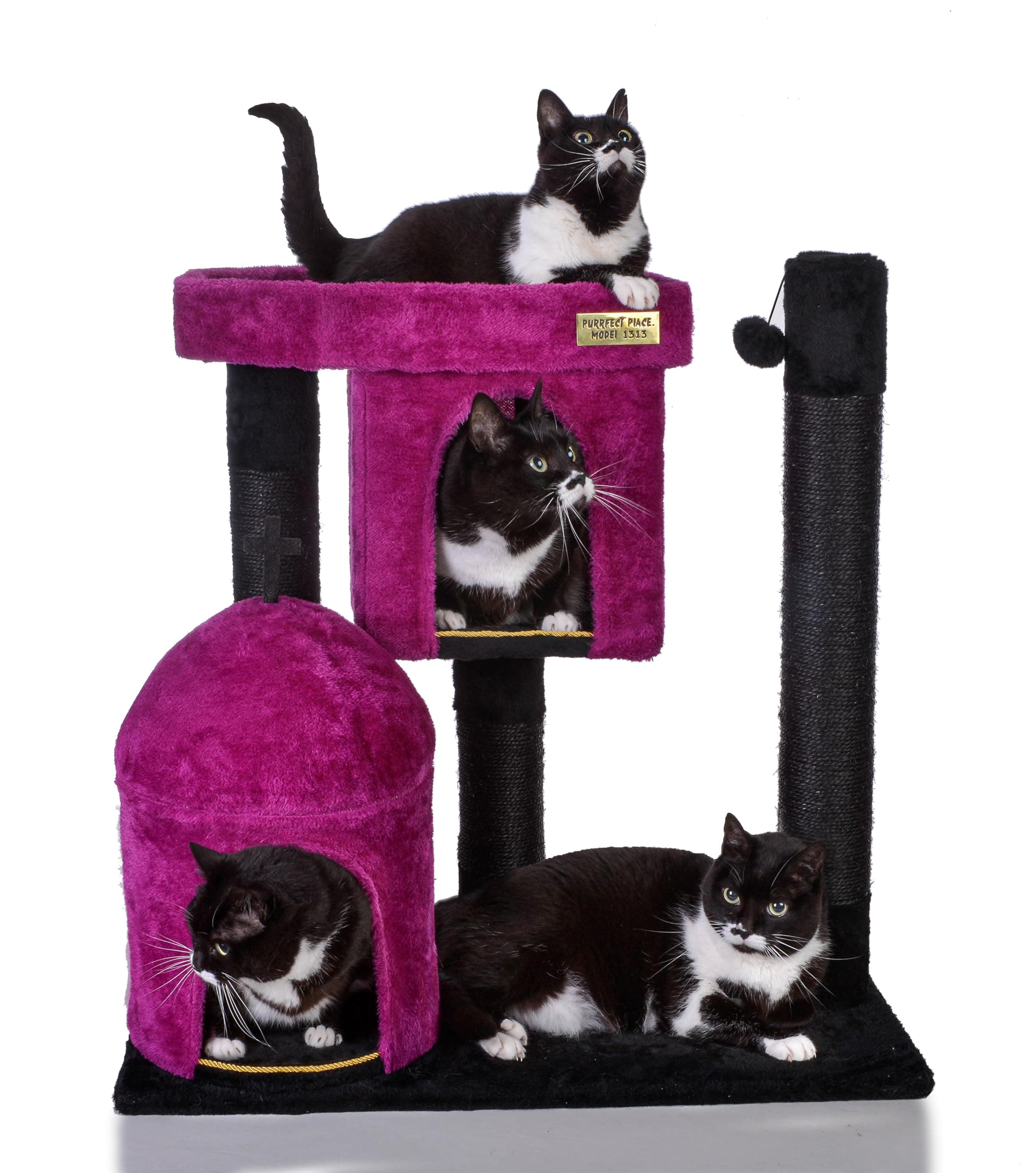 Gothic Black Cat Tree with Coffin Bed & Halloween Decor