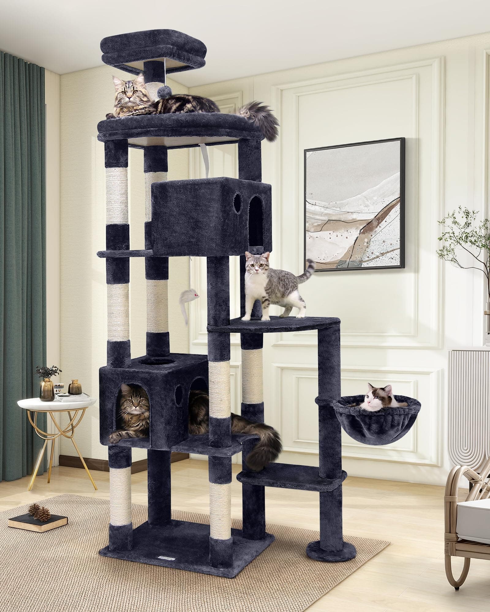 Giant 83 Inch Cat Tree for Large Cats, 9 Scratching Posts, Dark Grey