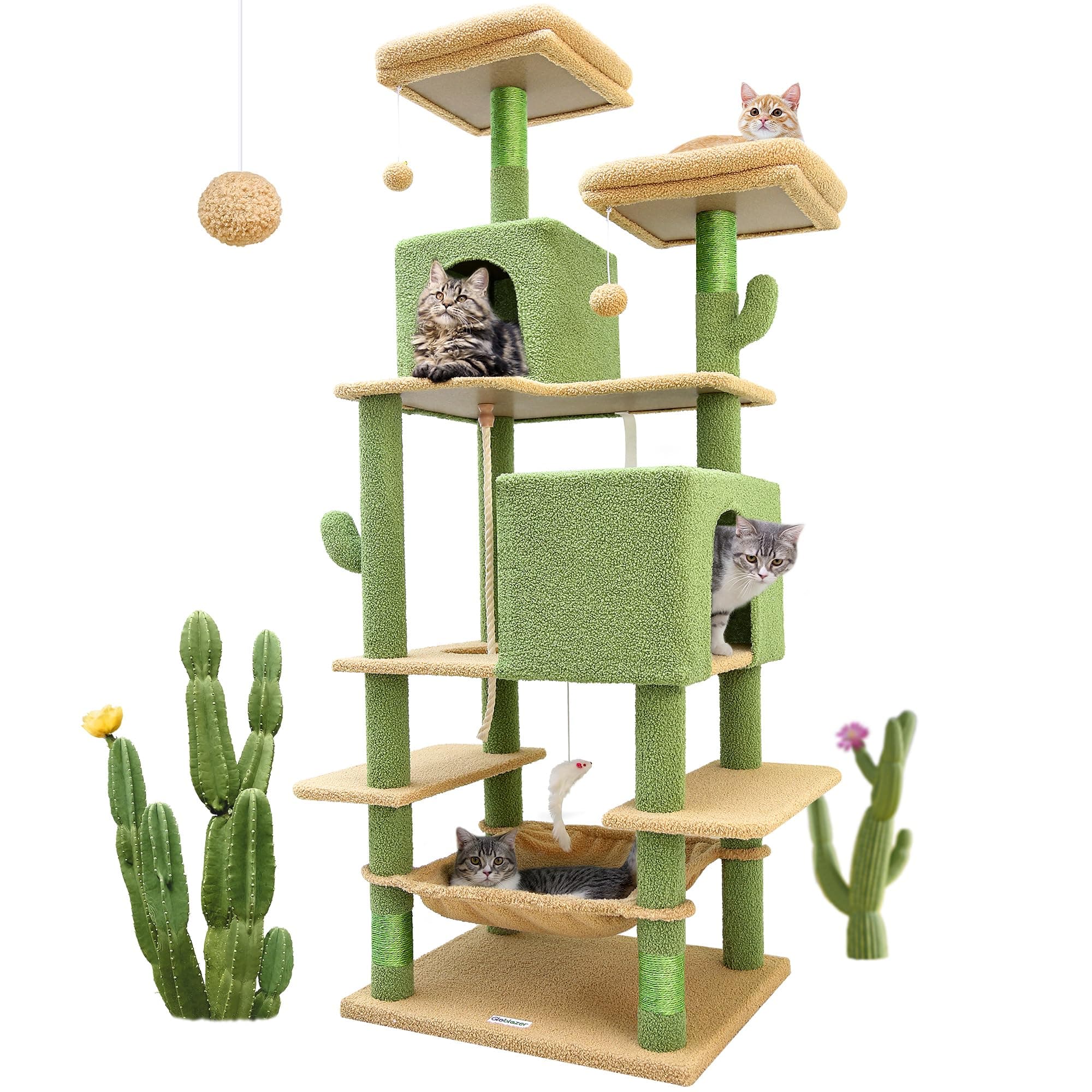 Extra Tall F76 Cactus Cat Tree Tower for Large Cats, Green
