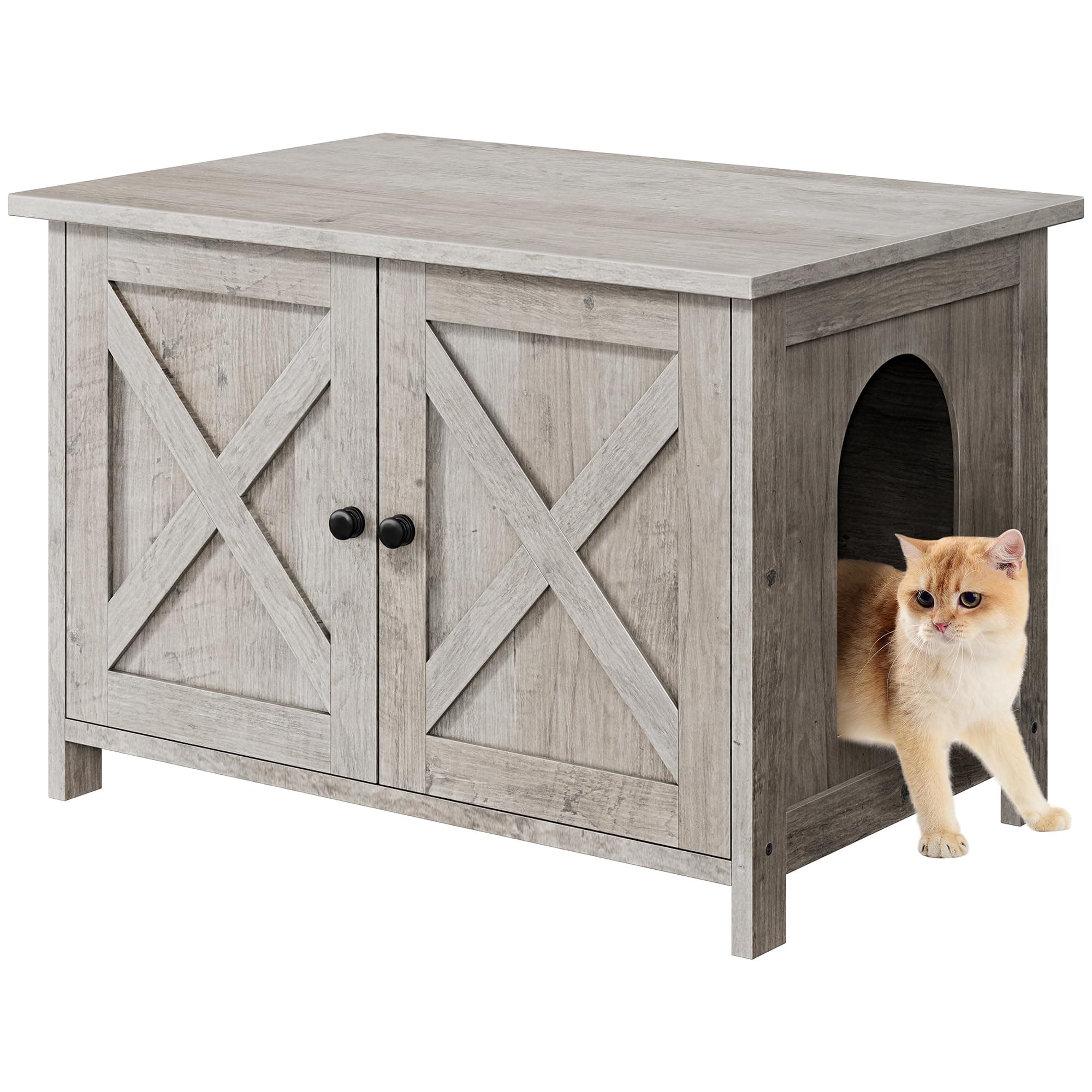 Shintenchi Cat Litter Box with Removable Divider & End Table, Grey