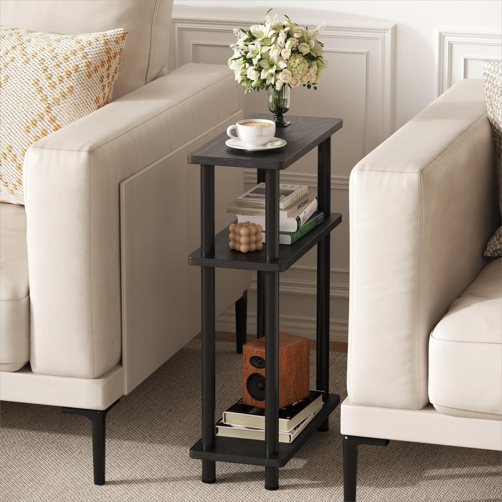 Apicizon Black 3-Tier Narrow Side Table with Storage