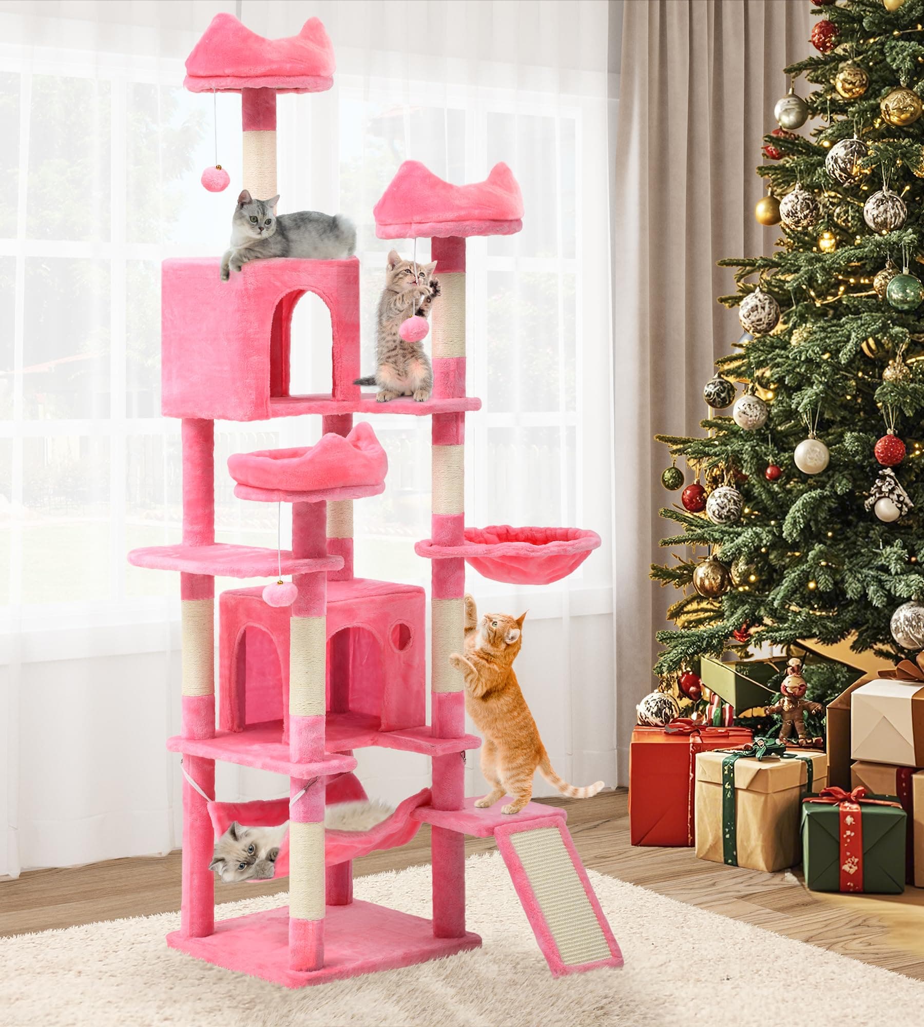 YITAHOME 75 inch Multi-Level Cat Tree with Condos, Scratching Posts, Hammocks, Pink