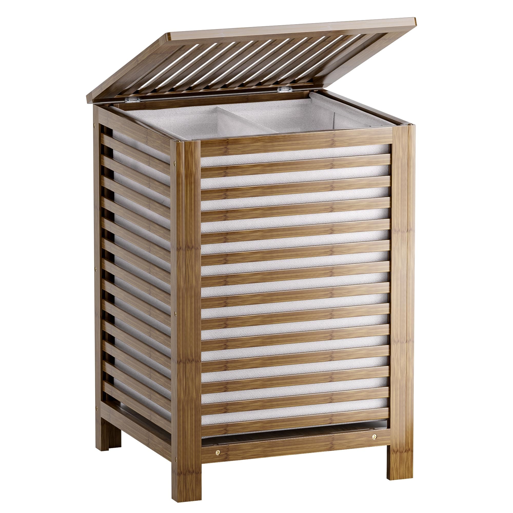 SMIBUY 120L Bamboo Laundry Hamper with Liner & Dividers (Walnut)