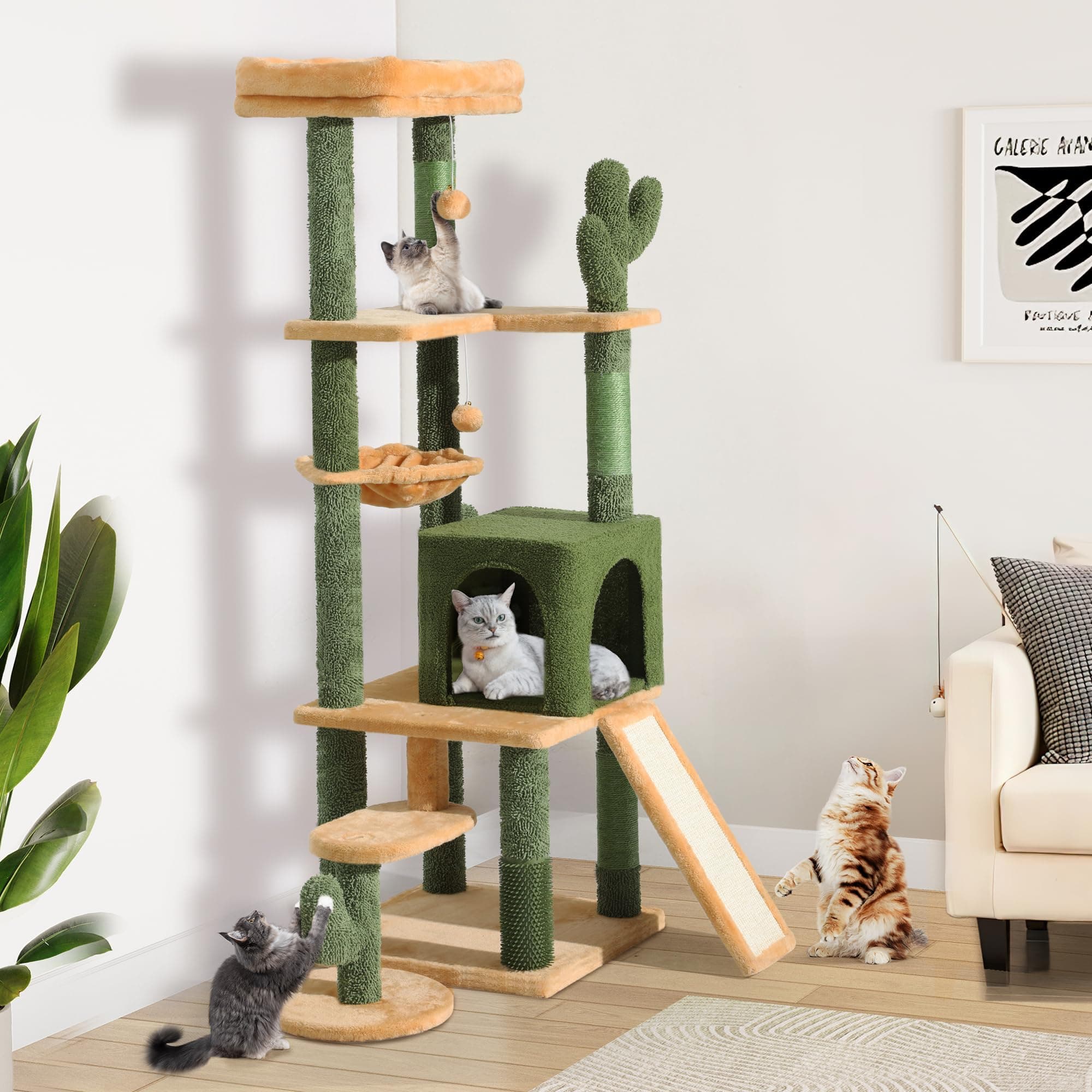 YITAHOME Tall Cactus Cat Tree Tower with Dangling Ball