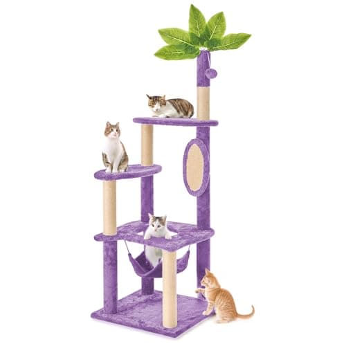 24 Inch Pink Floral Cat Tree for Indoor Cats — 55in Purple