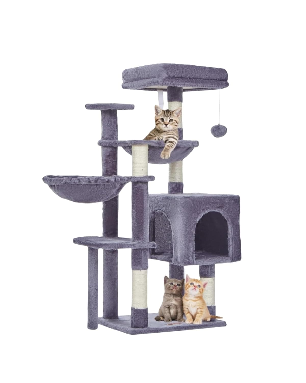 Smoky Gray Taoqimiao 39.4-Inch Cat Tree with 5 Scratching Posts & Plush Condo MS019G