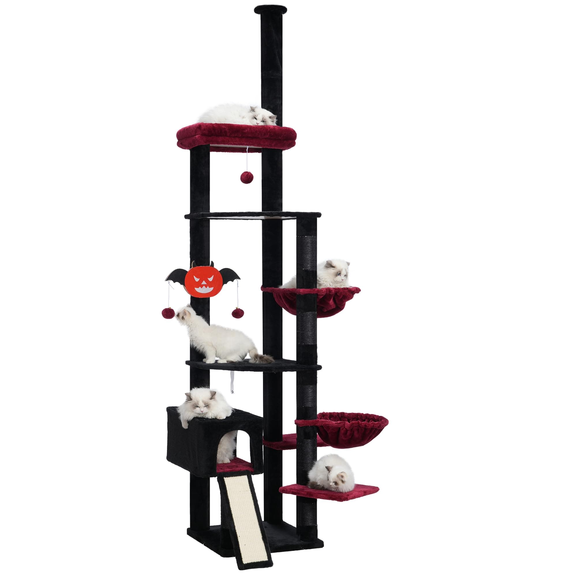 Halloween Cat Tree with Hammock, Adjustable Climbing Tower for Indoor Cats