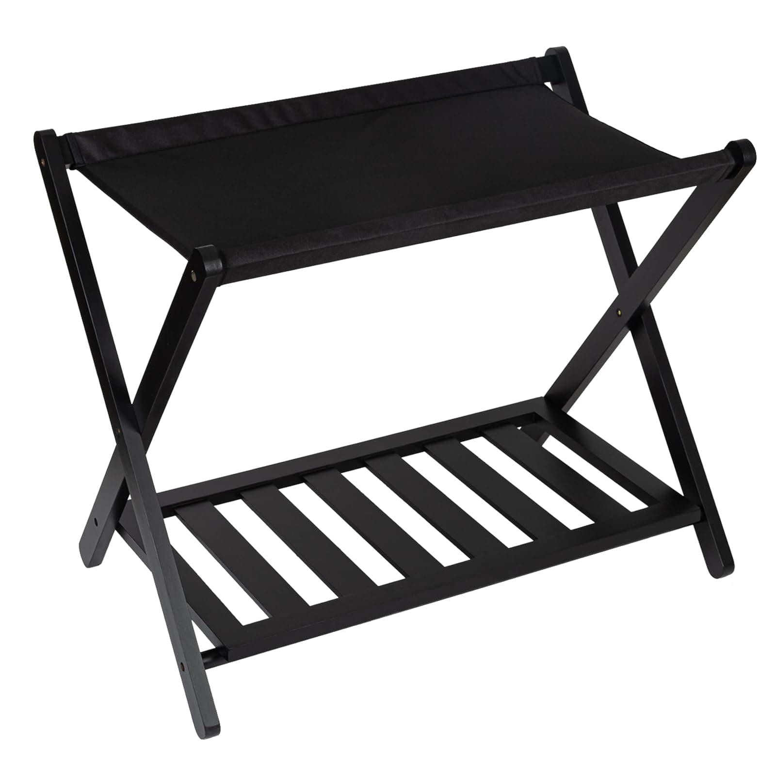 Bamboo Luggage Rack with Shelf | Heavy Duty, Black