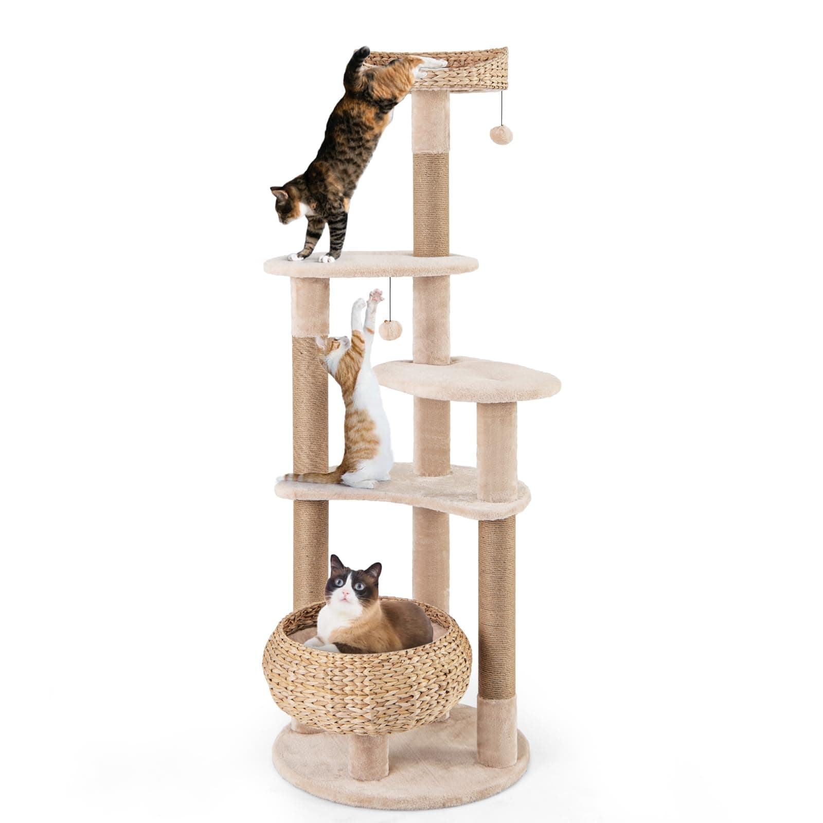 PETSITE 65 inchMulti-Level Cat Tree with Scratching Posts, Cat Bed & Dangling Balls