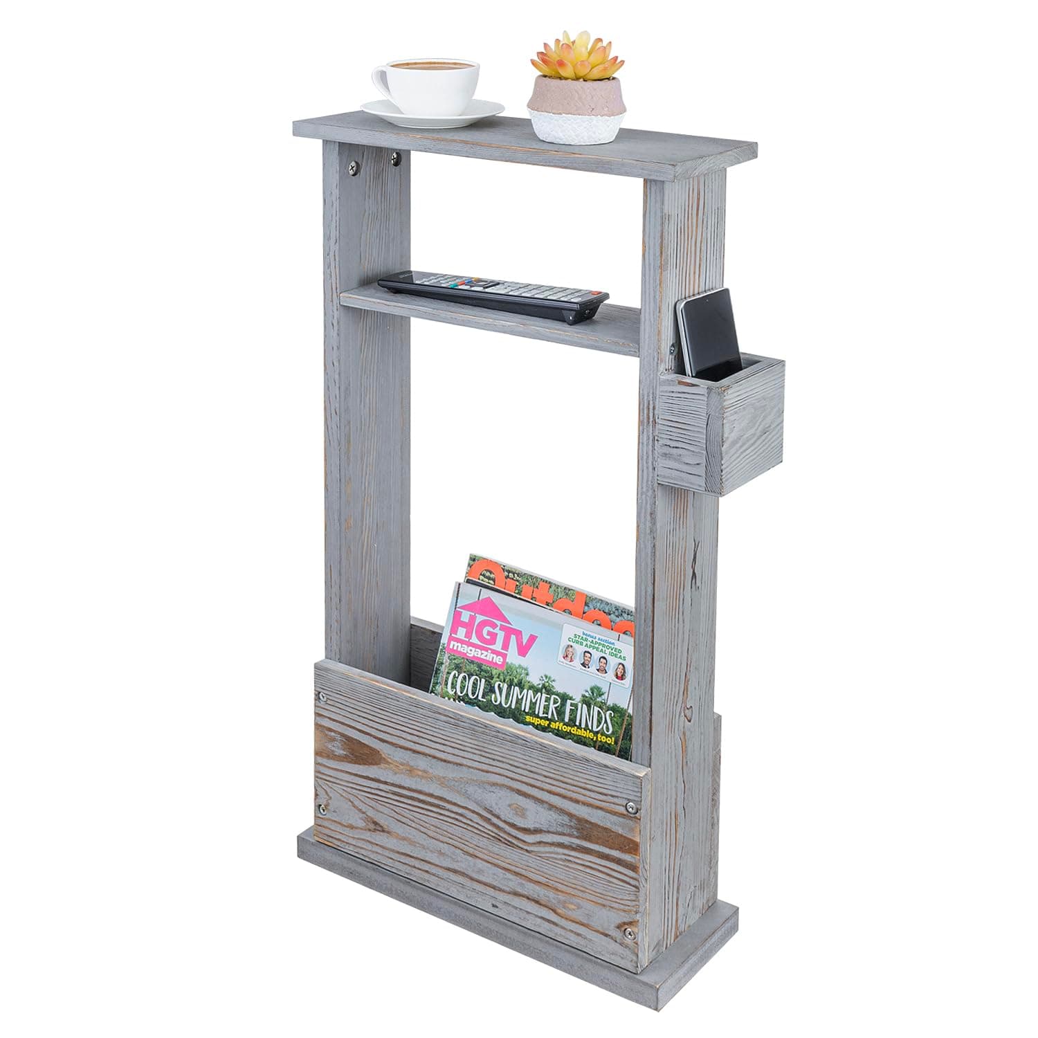 Vintage Gray Wood Narrow Side Table with Storage Shelf