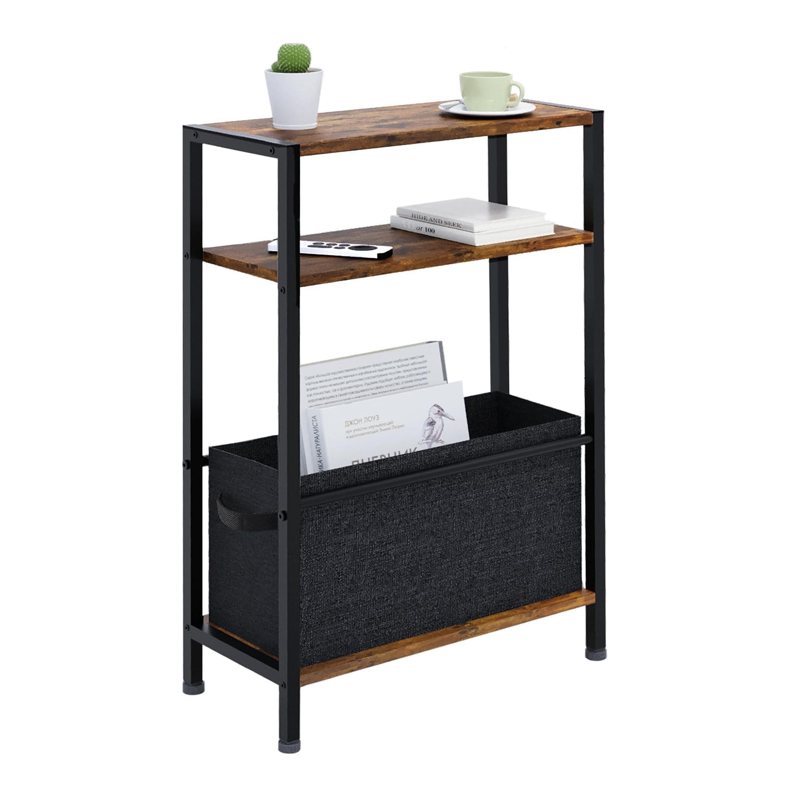 Vintage Brown Thin End Table with Drawer for Small Spaces