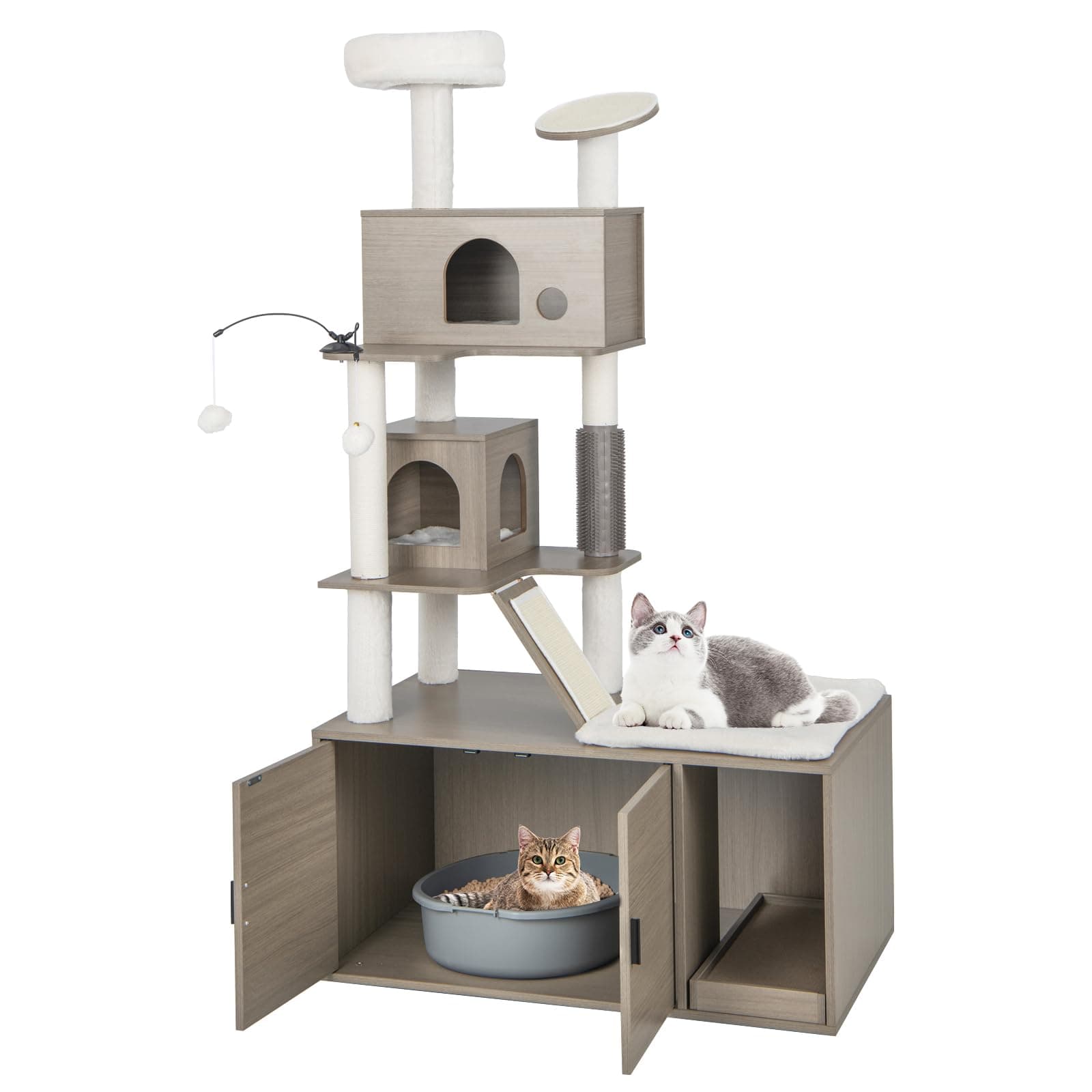 PETSITE 2-in-1 Cat Tree with Litter Box & Condos (68" Tall)