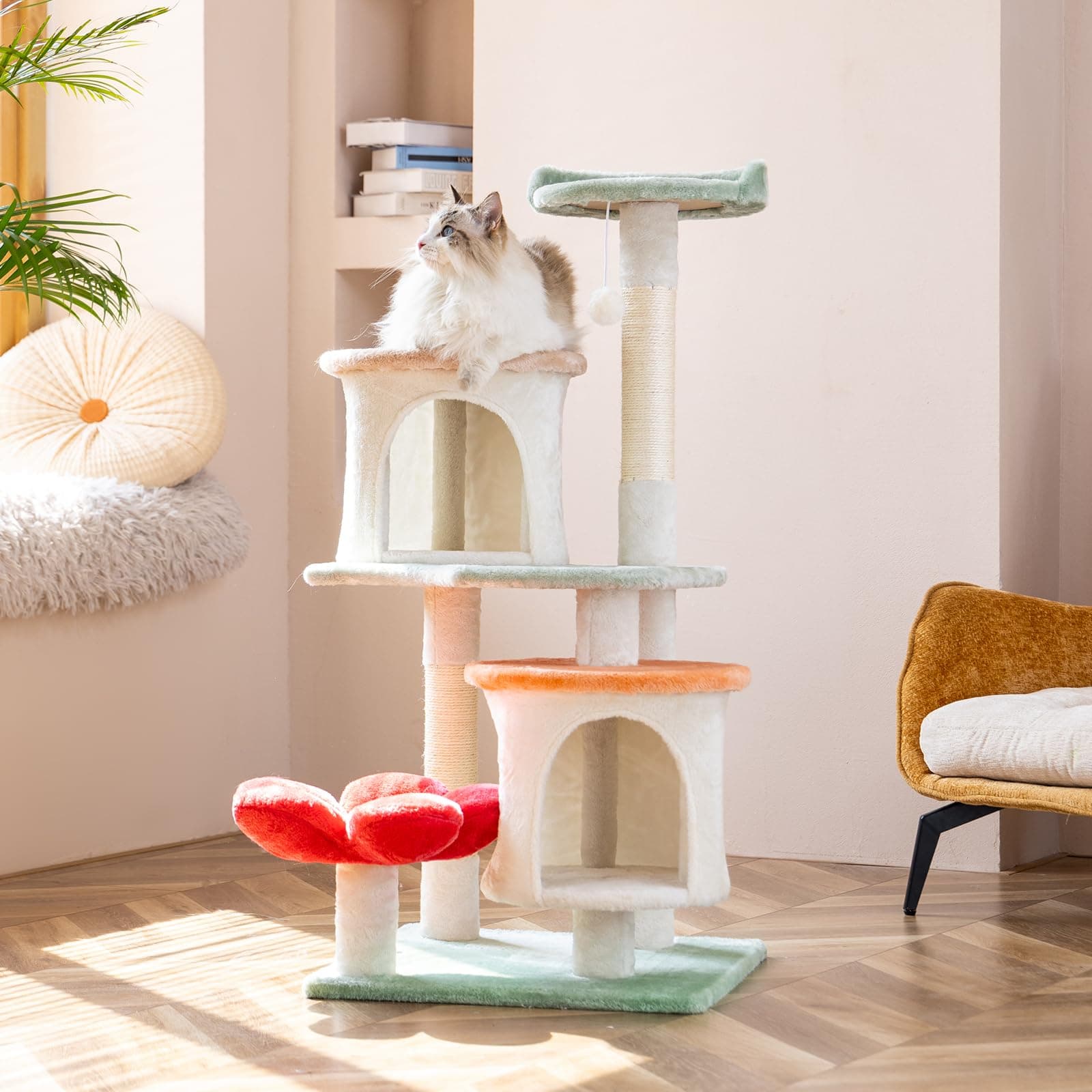 HYABI 42.7 inch Multi-Level Cat Tree with Scratch Posts & Toy Ball for Indoor Cats