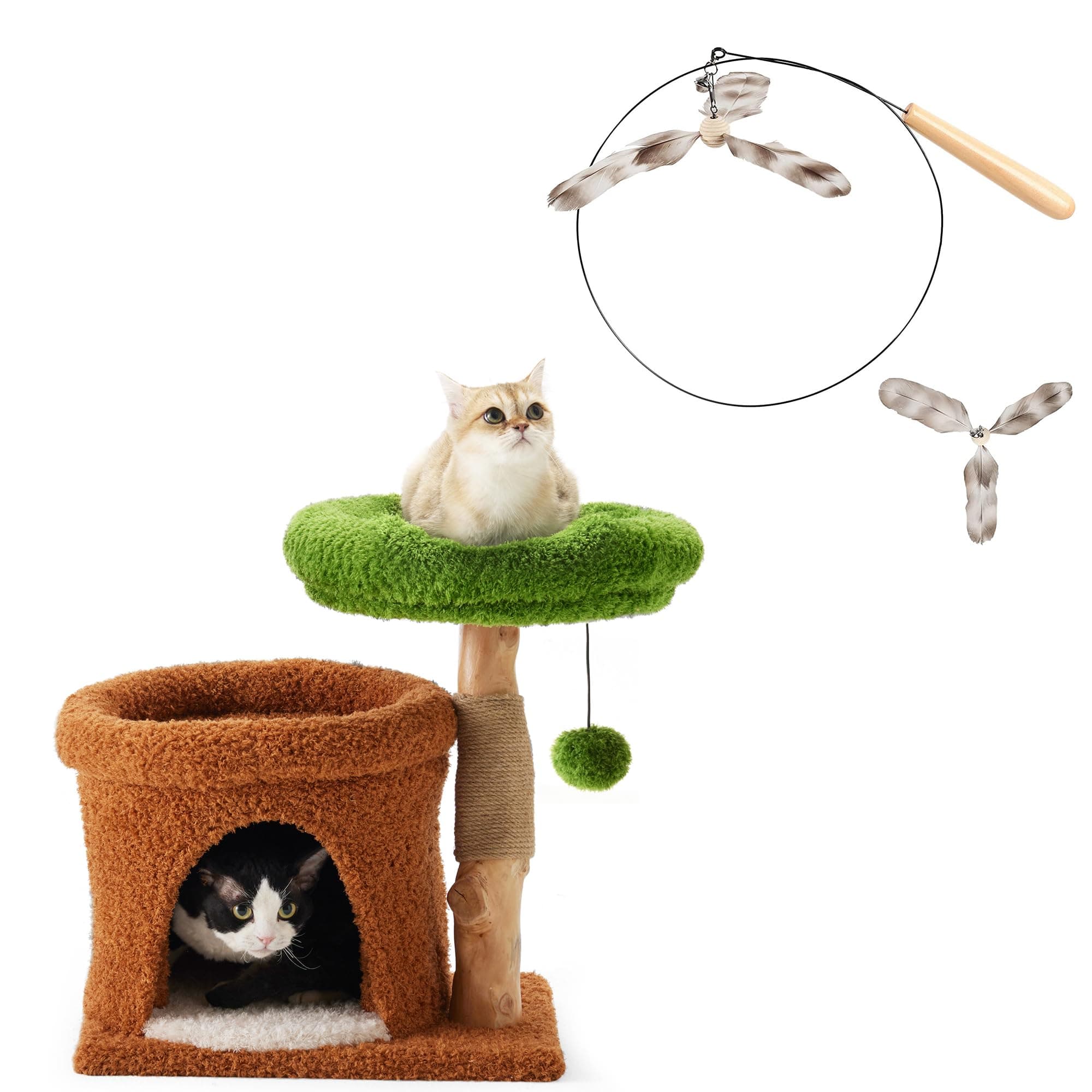 Fukumaru Small Cat Tree with Scratch Post & Wand Toy