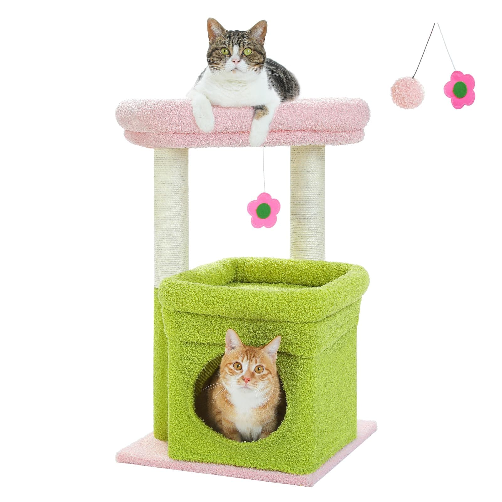 PEQULTI Indoor Cat Tree with Private Condo and Sisal Scratching Posts, Pink