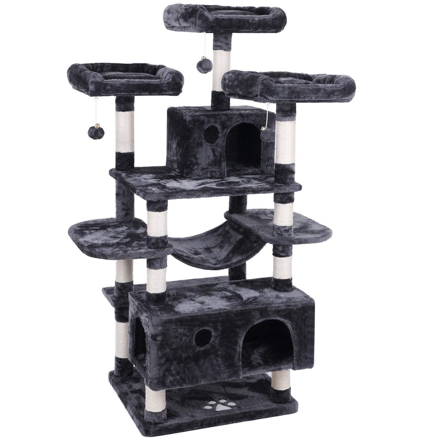 BEWISHOME Grey Large Cat Tree with Sisal Scratching Posts & Hammock MMJ03B