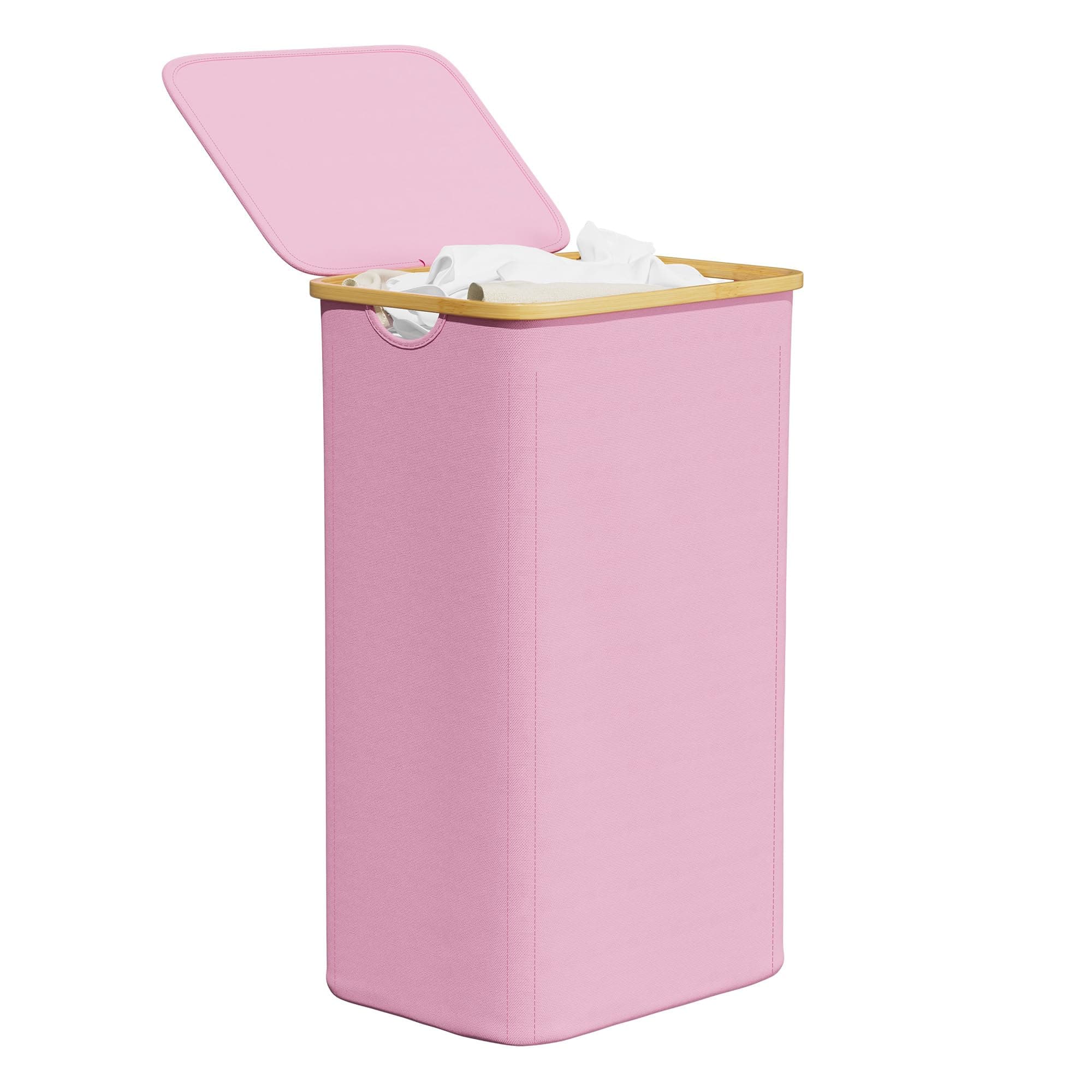 Large Capacity Collapsible Laundry Hamper with Bamboo Handles - Pink