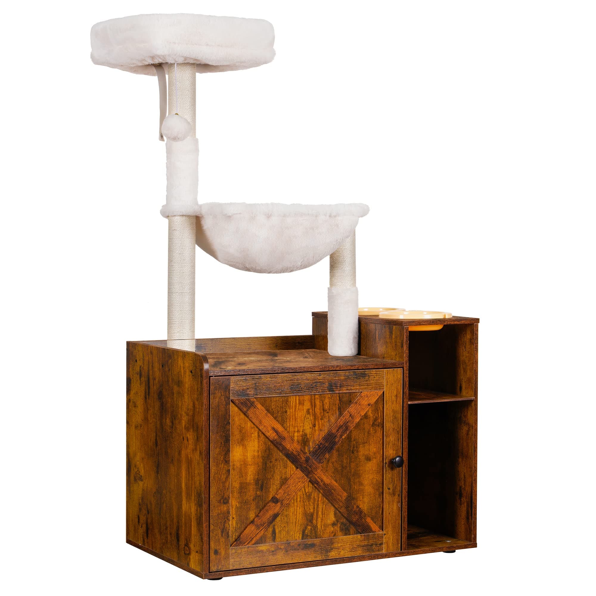 Hey-Brother Cat Tree with XL Litter Box, All-in-One Cat Tower, Modern Rustic Brown MPJ101SR