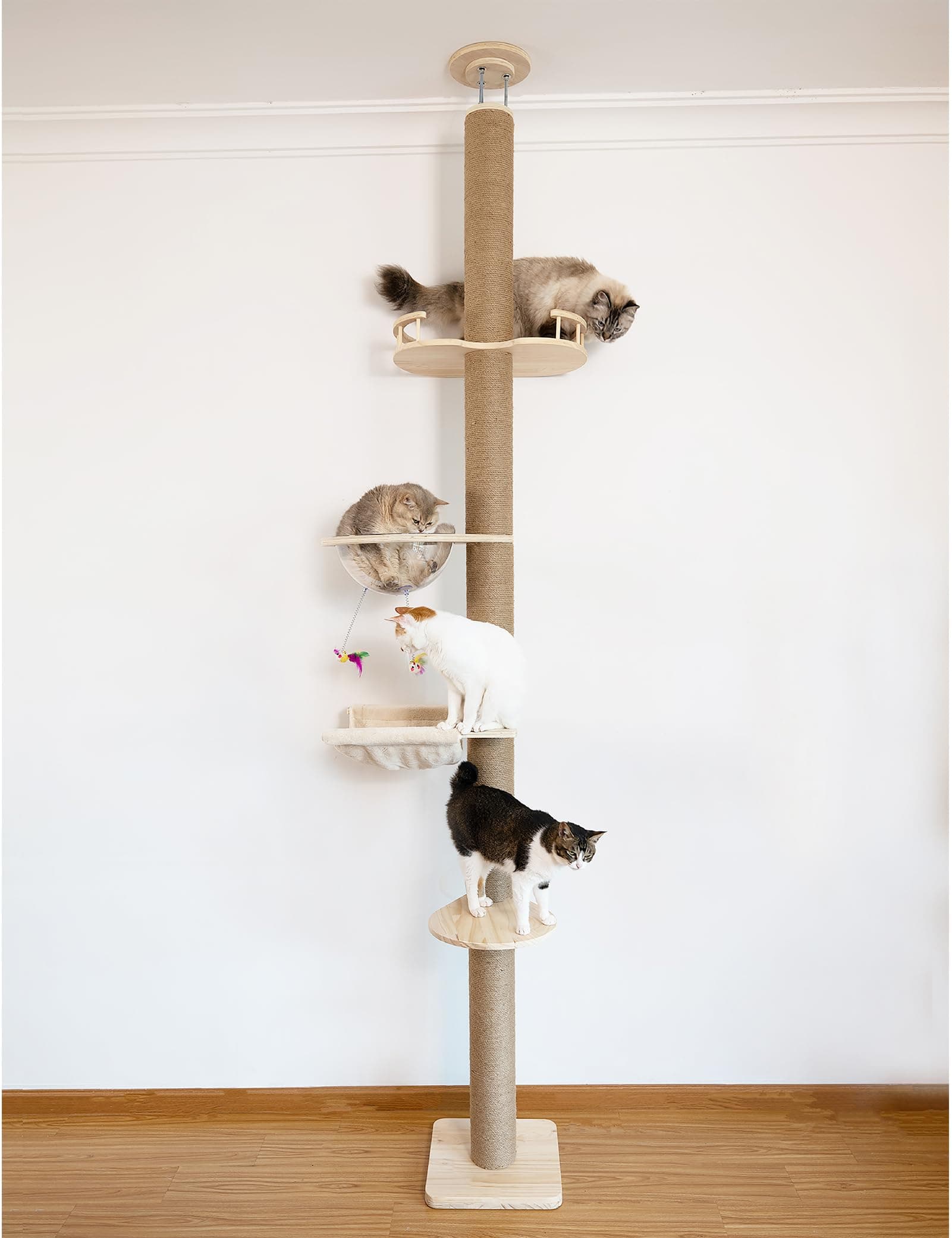 Adjustable Floor to Ceiling Cat Tree with Natural Sisal Rope 55.52-118.5 Inches