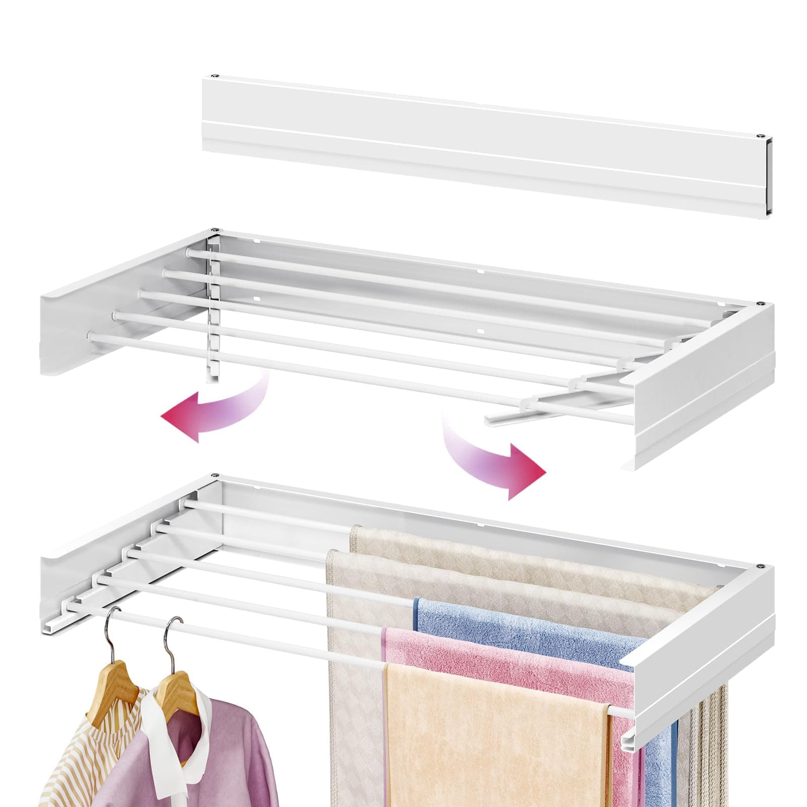 APEXCHASER Foldable Wall Mount Laundry Drying Rack, 31.5 Inch, White