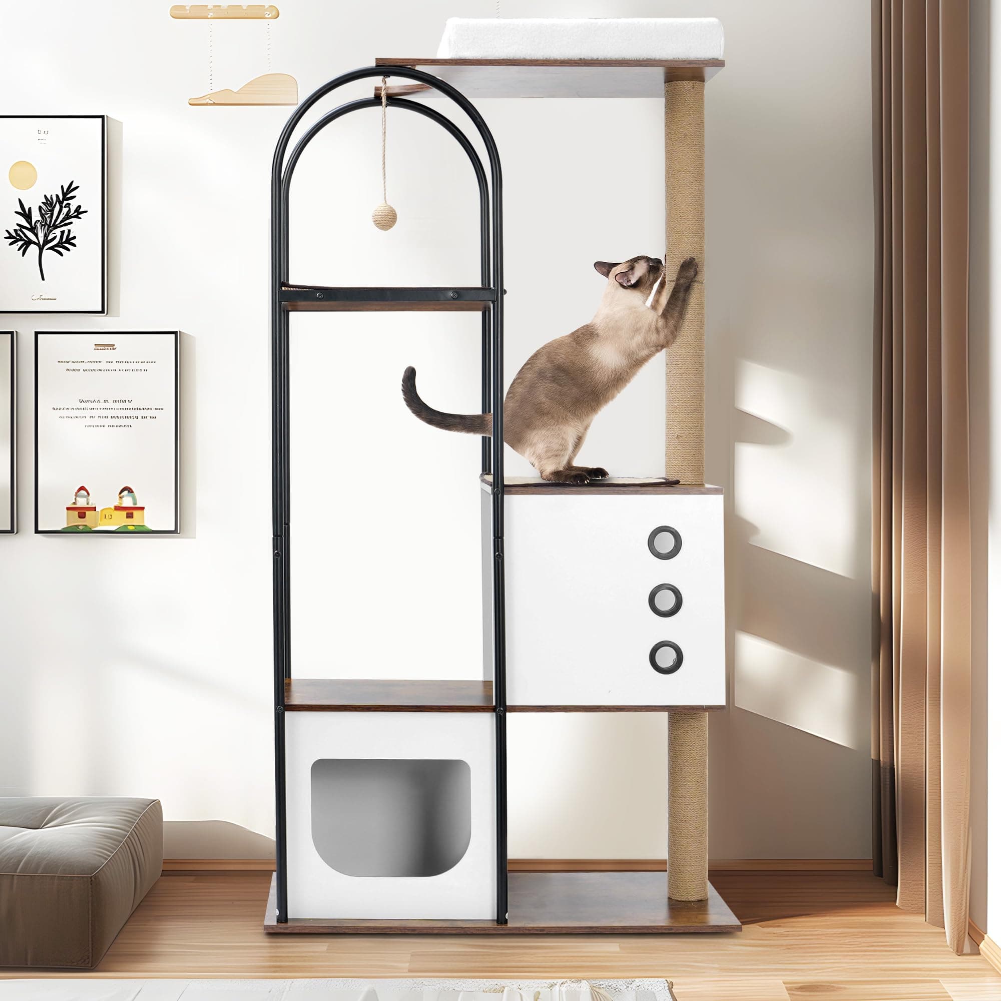 Modern 4-Tier Cat Tree with Caves & Scratching Posts