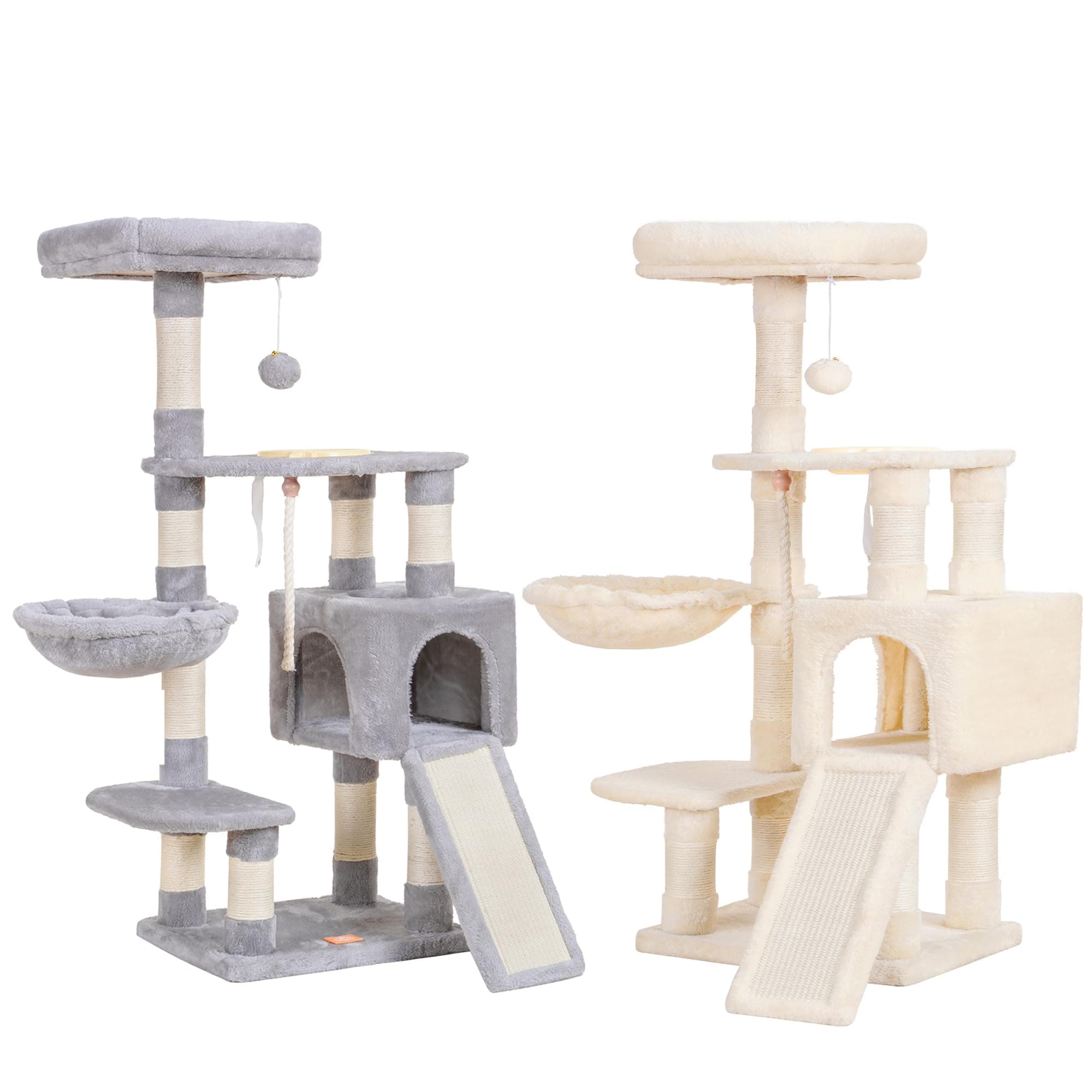 Heybly Cat Tower with Feeding Bowl and Scratching Board