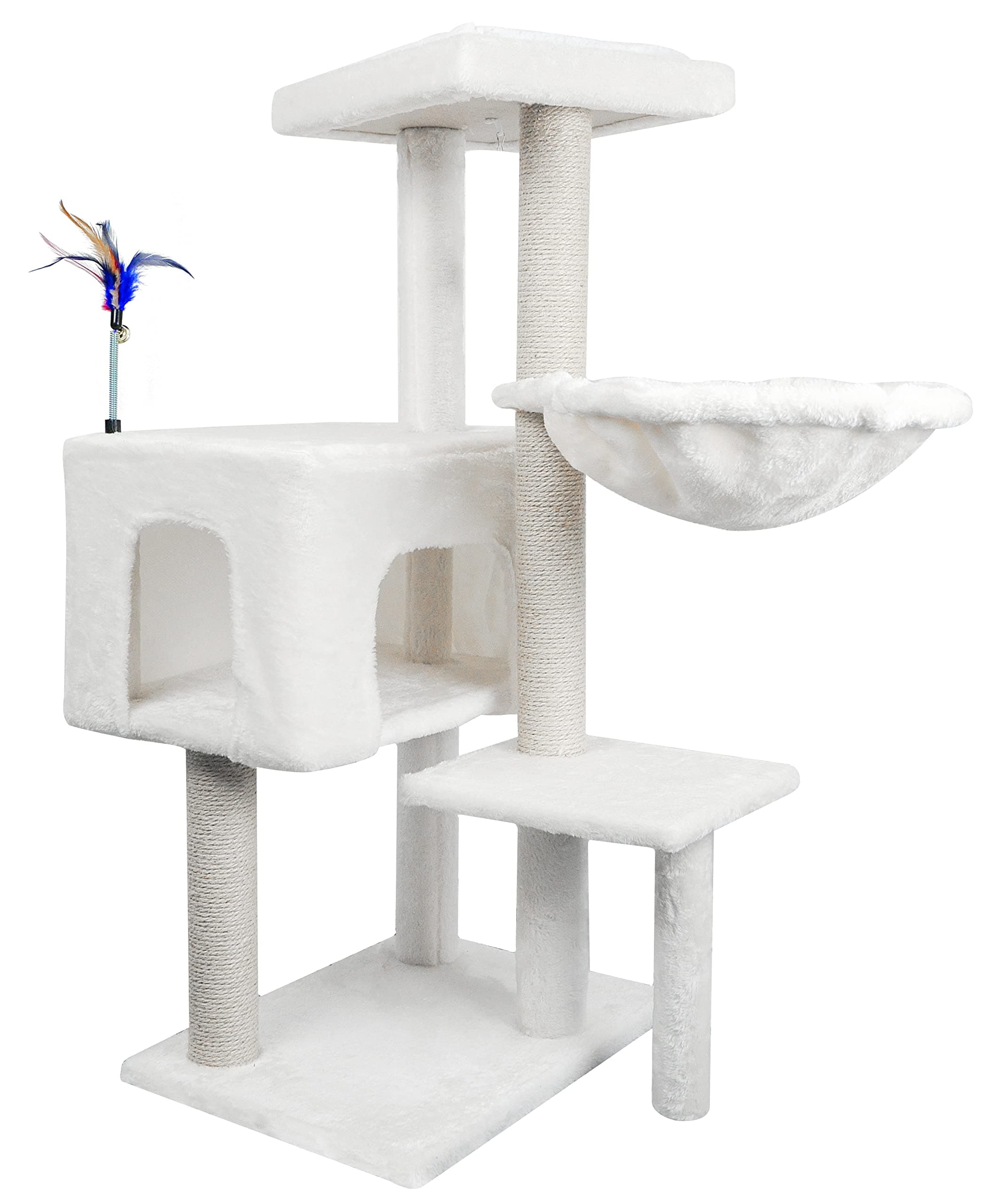 Beige Jute-Covered Cat Tree with Toy Ball Activity Center