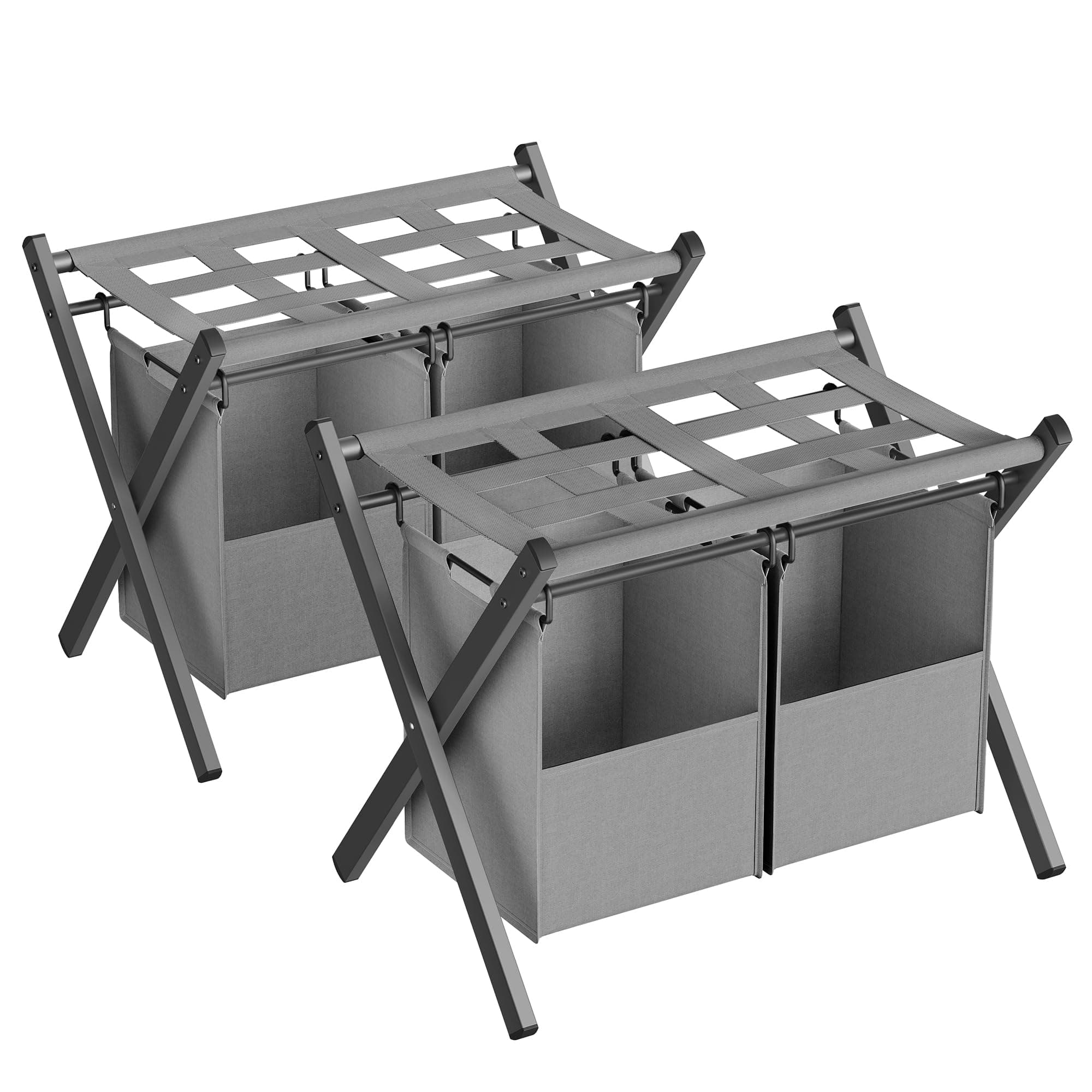SONGMICS 2 Pack Slate Gray Luggage Racks with Laundry Bag, Foldable for Guest Room Storage URLR008G02