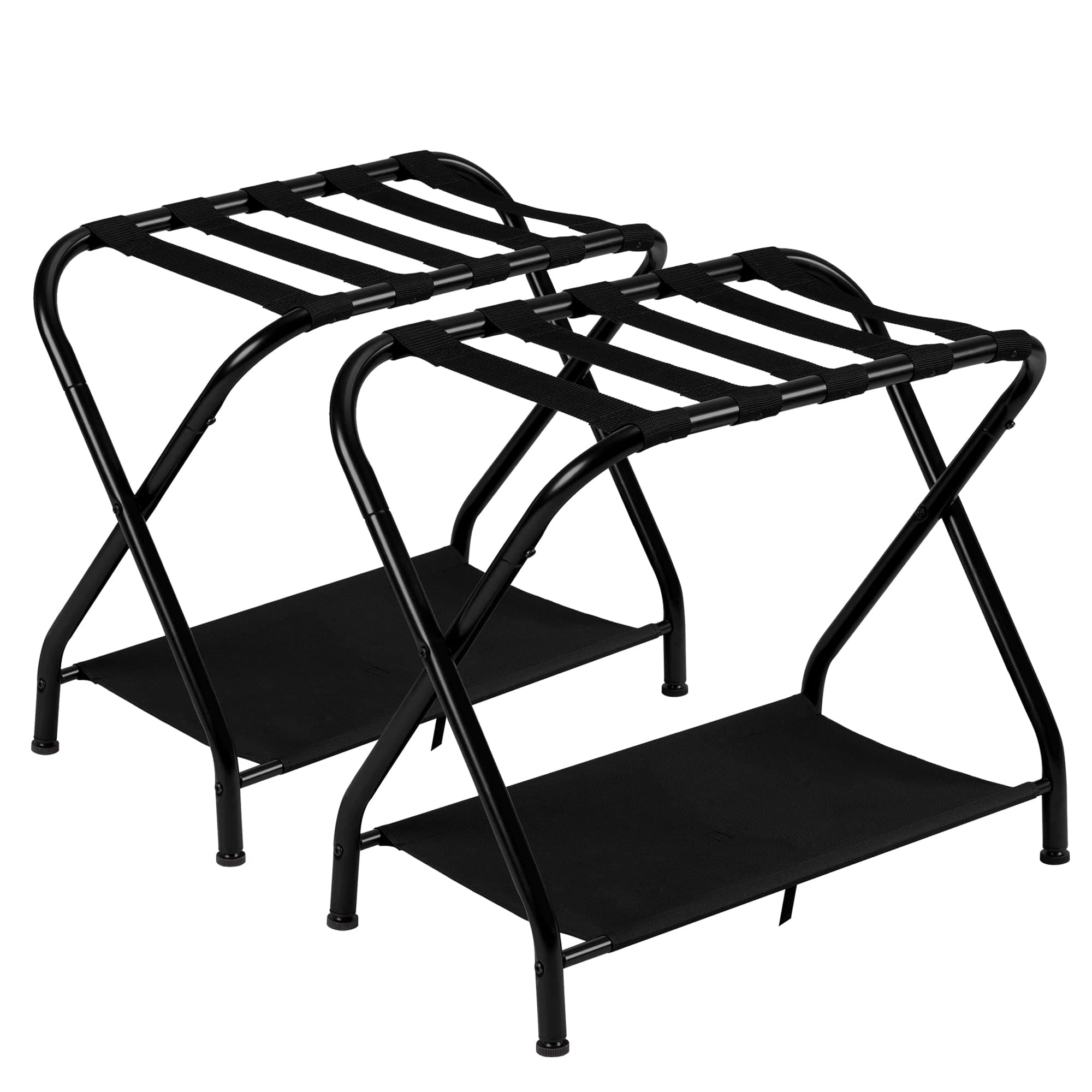 Heybly Steel Folding Luggage Rack with Storage Shelf - Pack of 2, Black