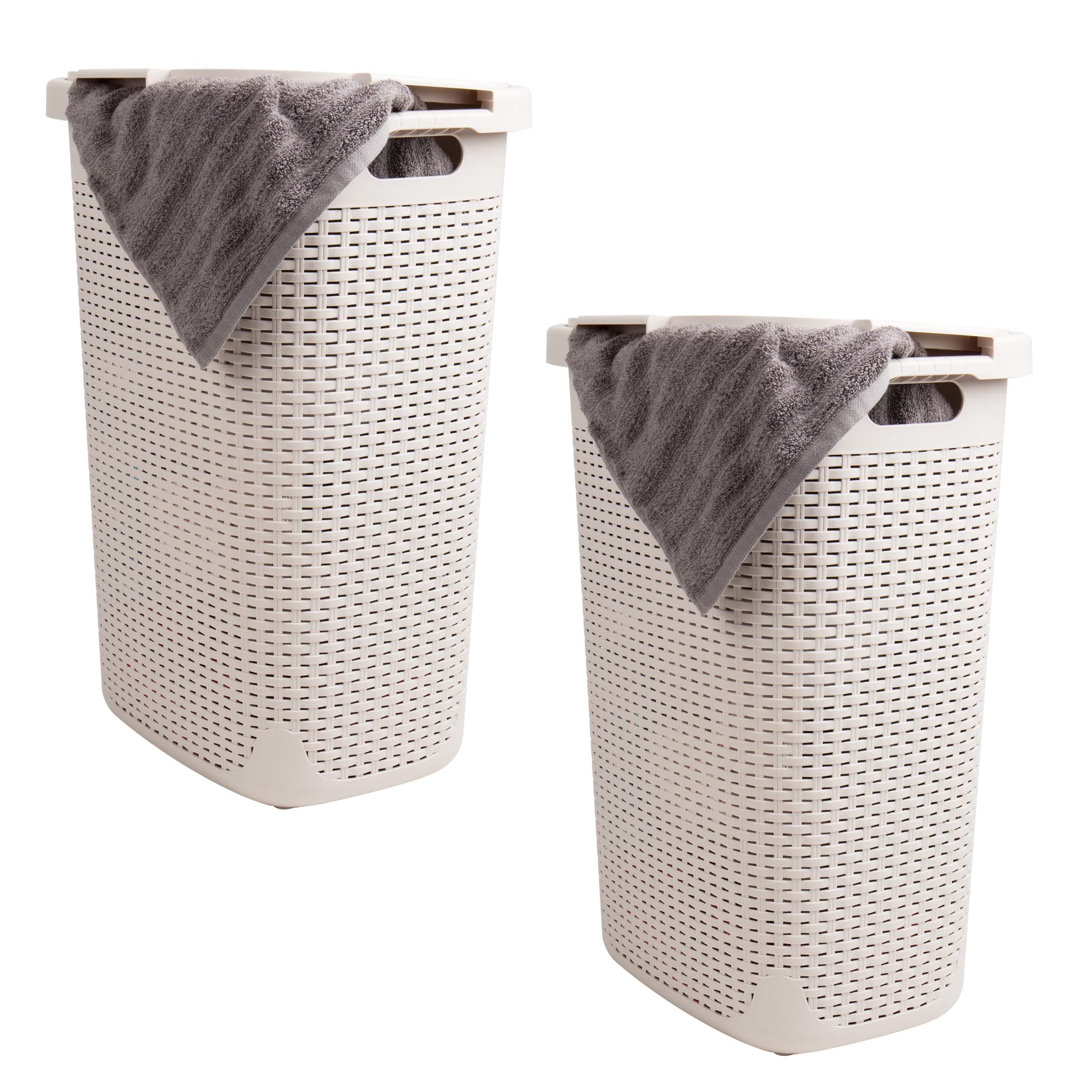 60L Slim Laundry Hamper with Lid, Set of 2, Ivory