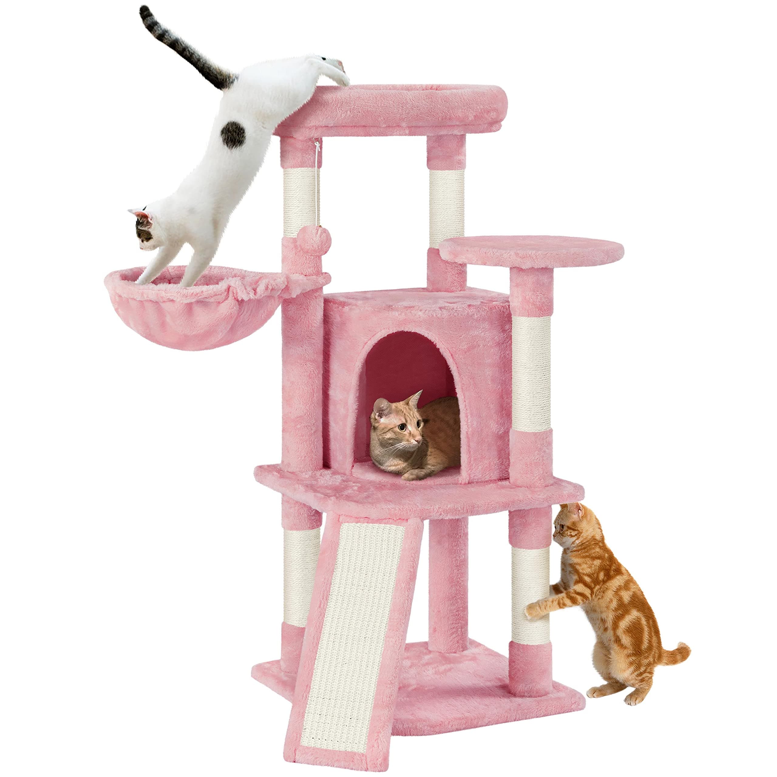 Yaheetech 42in Cat Climbing Tower with Play House & Pink Condo