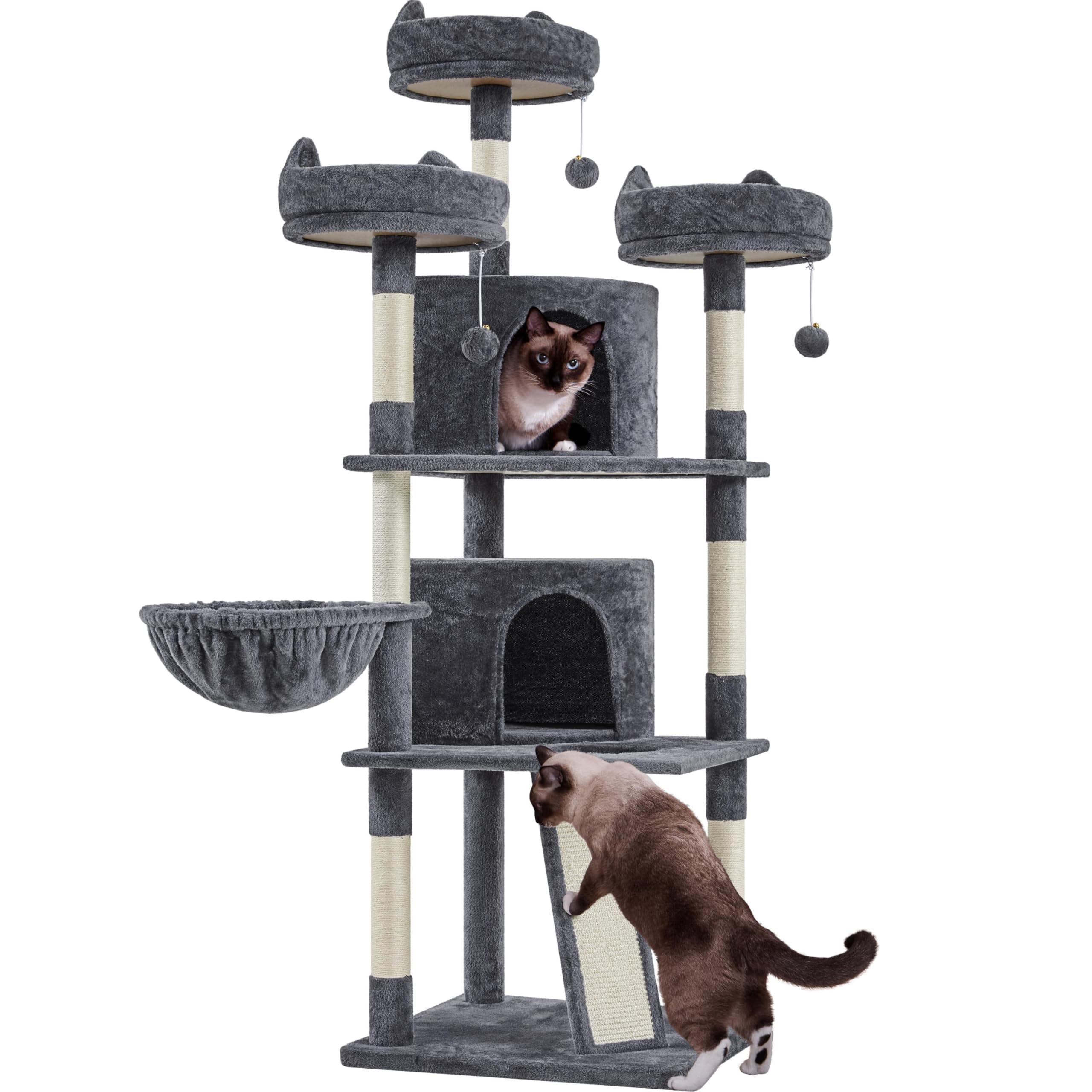 Yaheetech Large Cat Condo with Sisal Platforms & Scratching Posts, Dark Gray