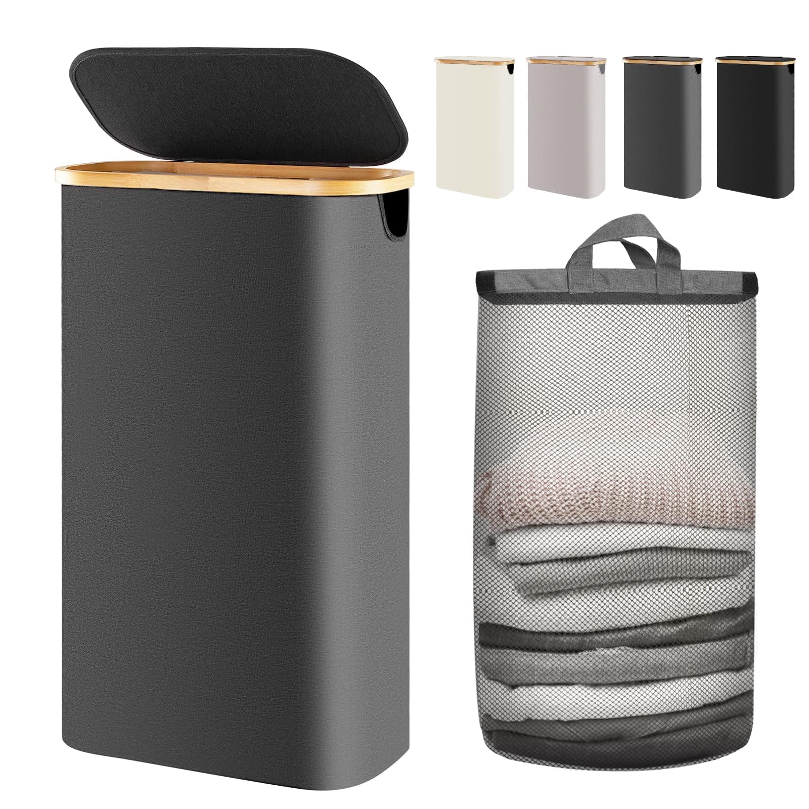 Slim Laundry Hamper with Lid for Small Spaces